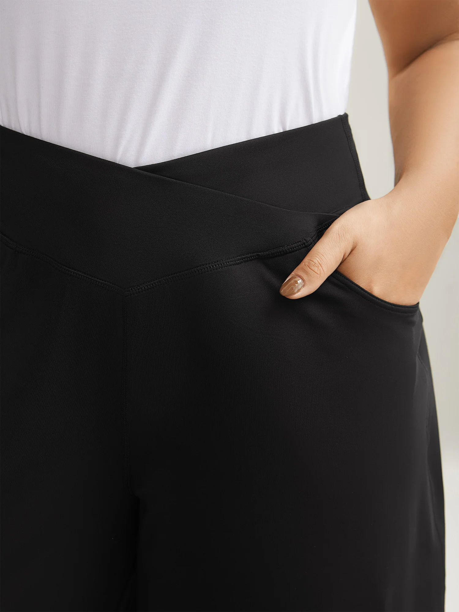 Crossover Waist Very Stretchy Wide-Leg Pants - Image 2
