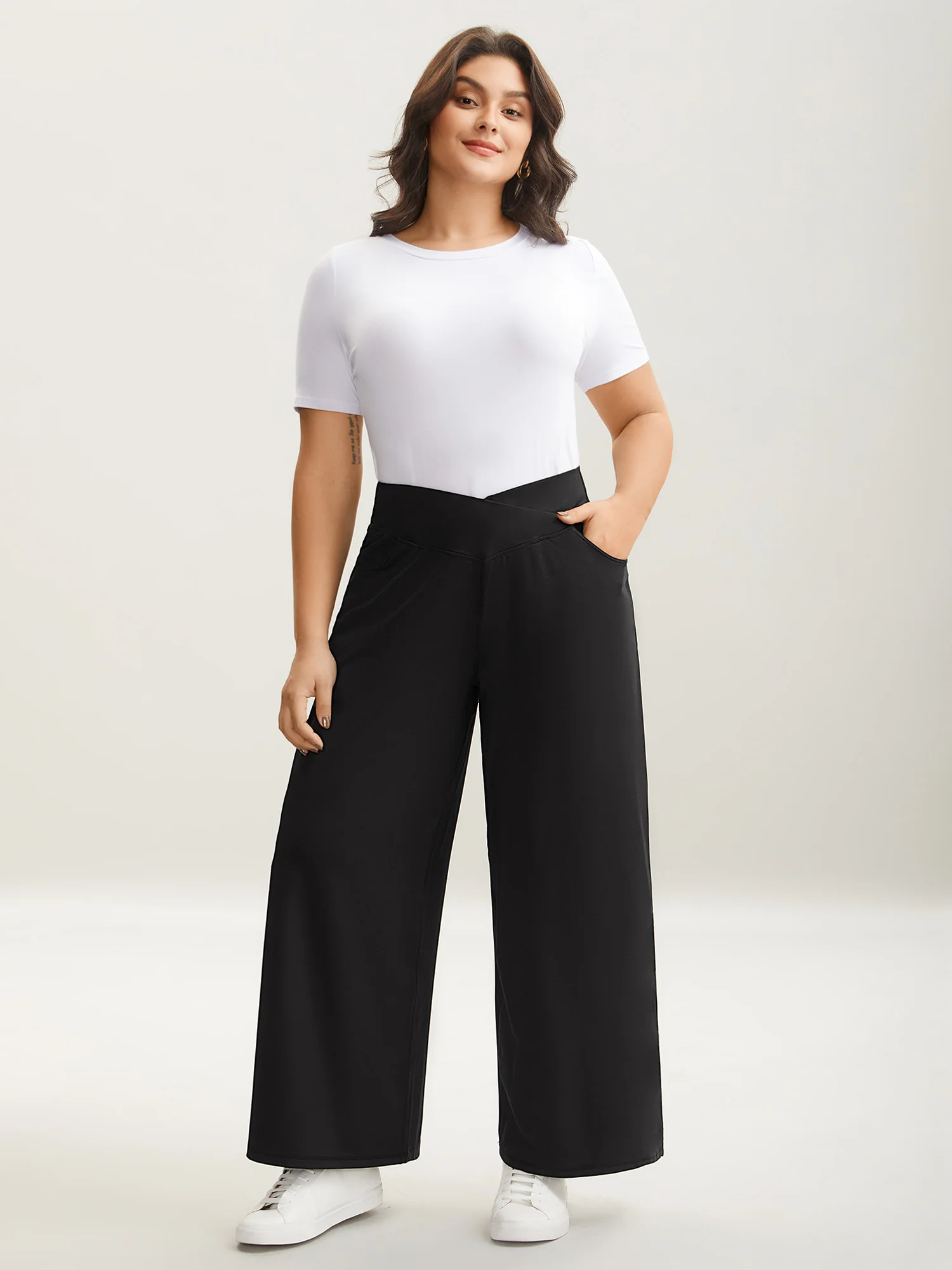 Crossover Waist Very Stretchy Wide-Leg Pants - Image 3