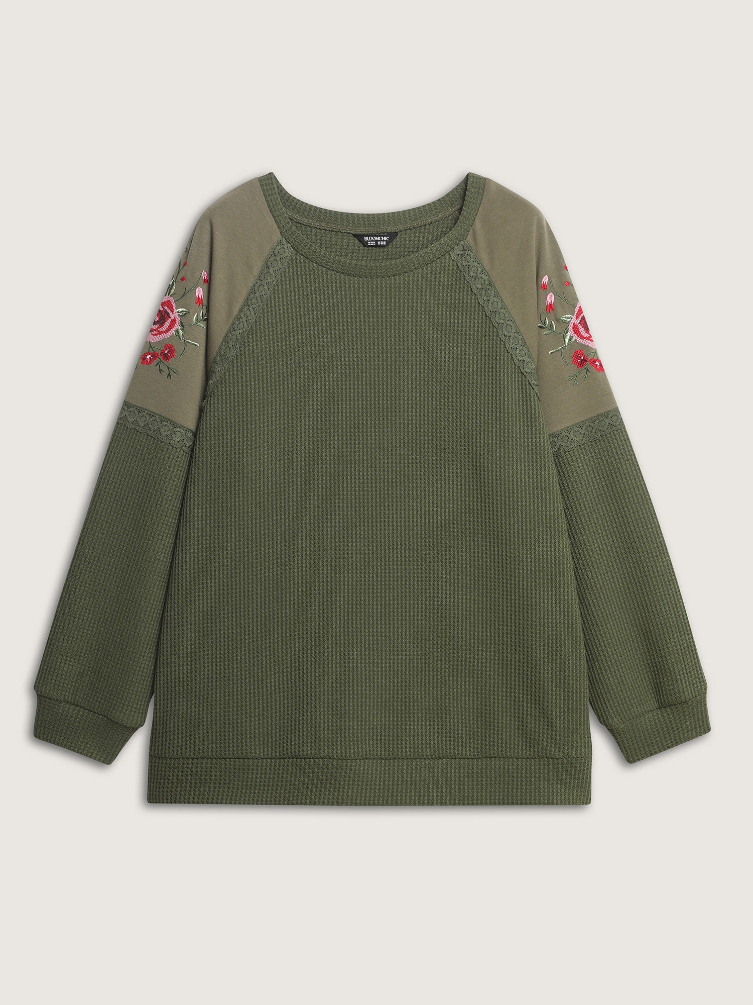 Crossstich Lace Trim Floral Embroidery Sweatshirt - Image 7