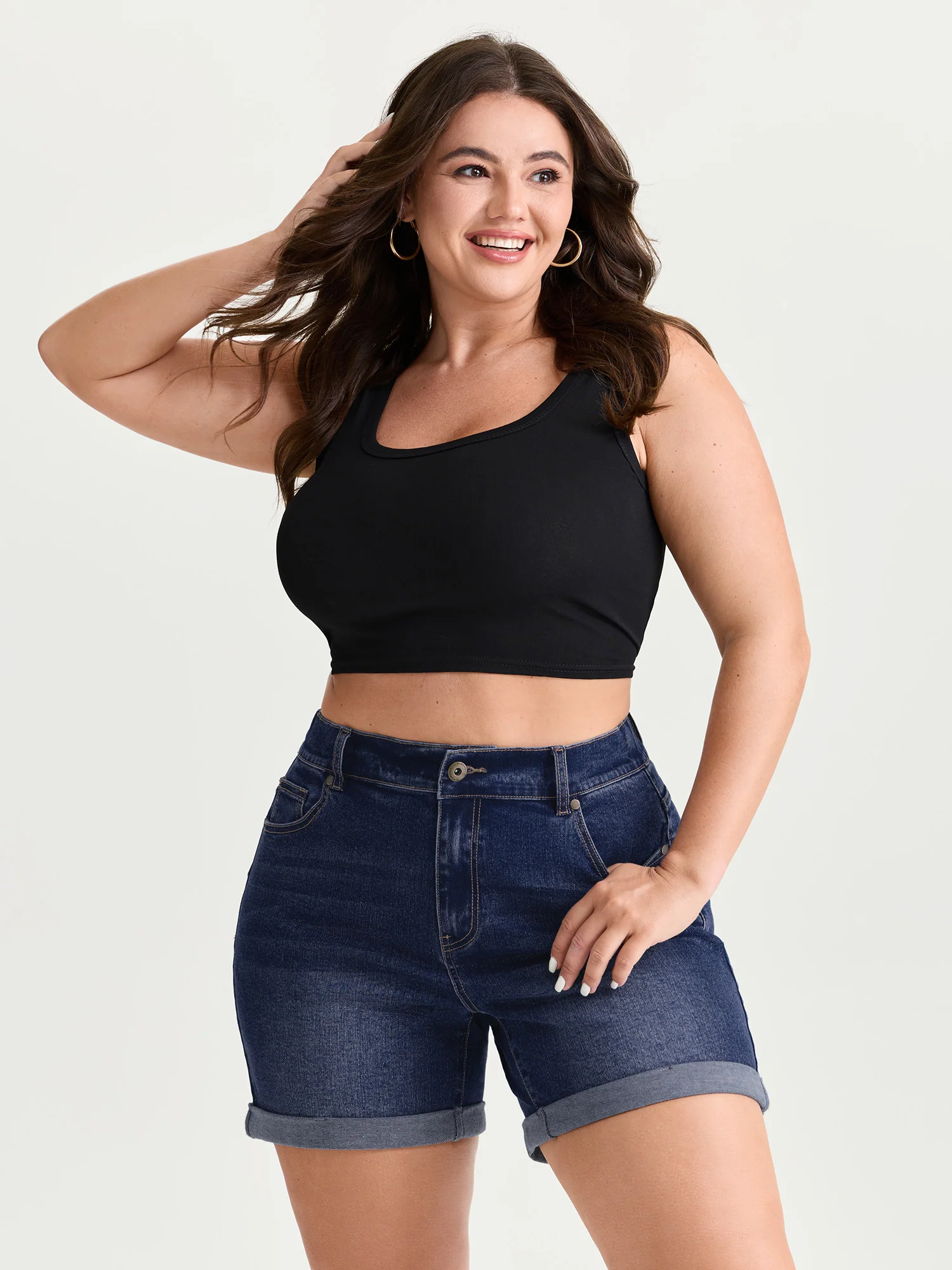 Curve-Friendly Stretchy Straight-Leg Denim Shorts - Image 13