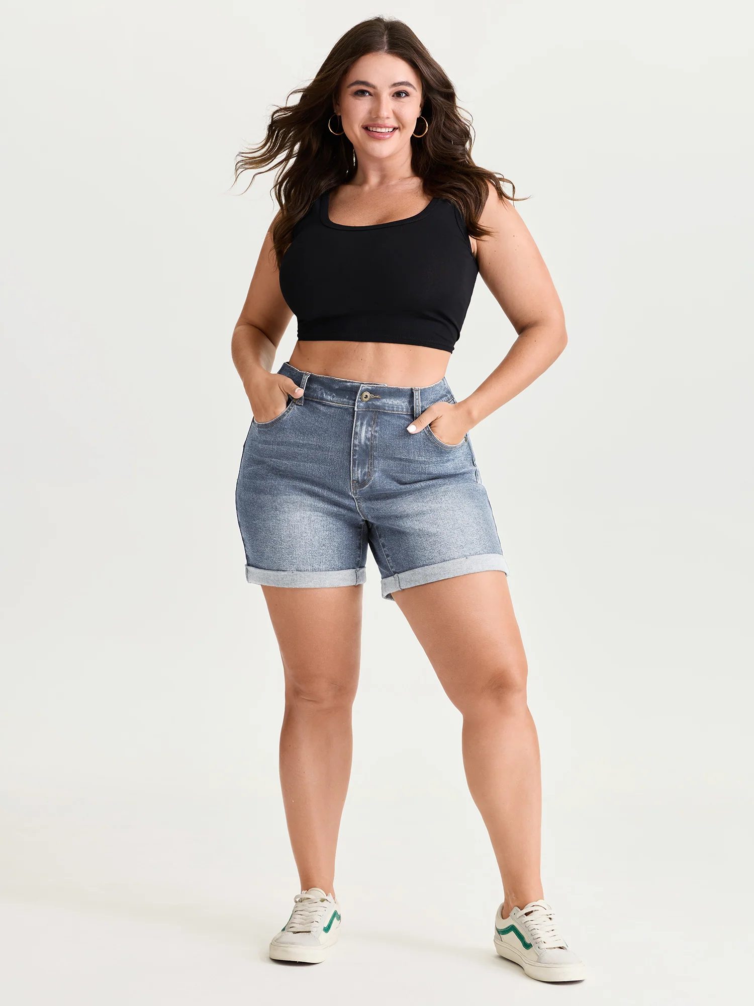 Curve-Friendly Stretchy Straight-Leg Denim Shorts - Image 18