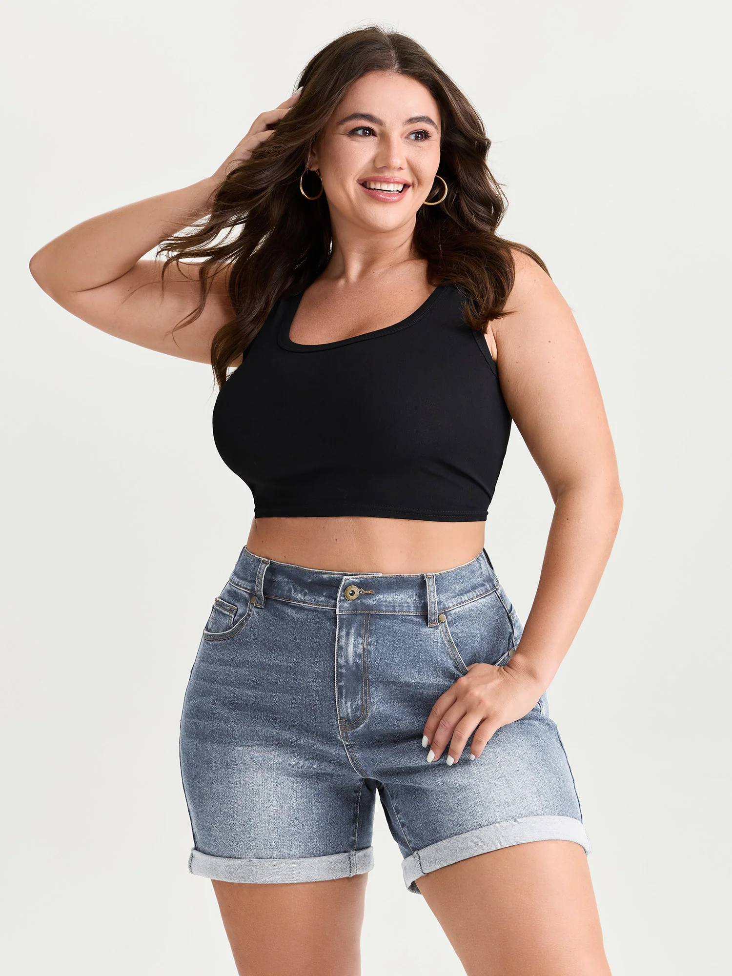 Curve-Friendly Stretchy Straight-Leg Denim Shorts - Image 20