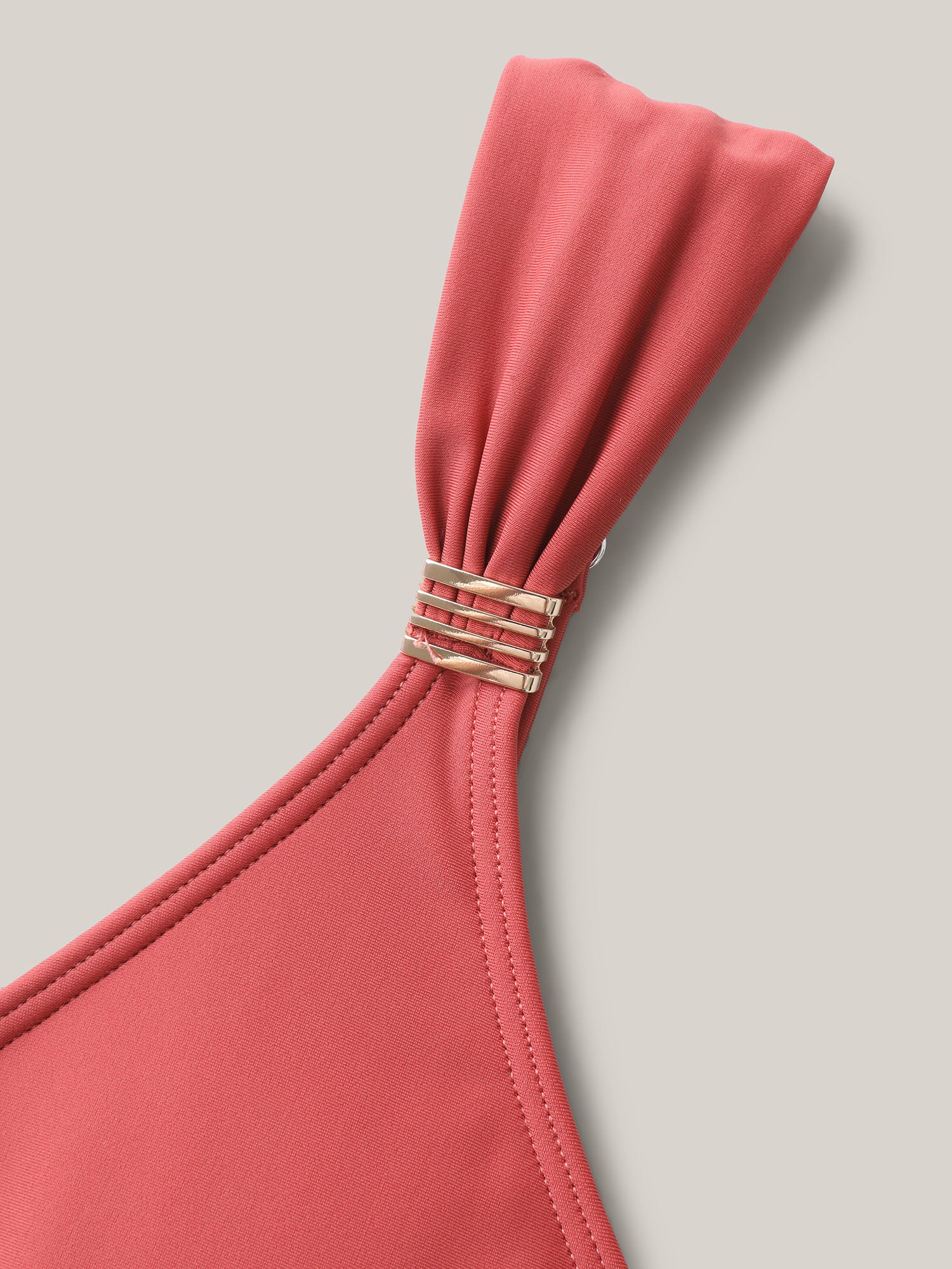Curved Hem Knotted Plain Swim Dress - Image 5