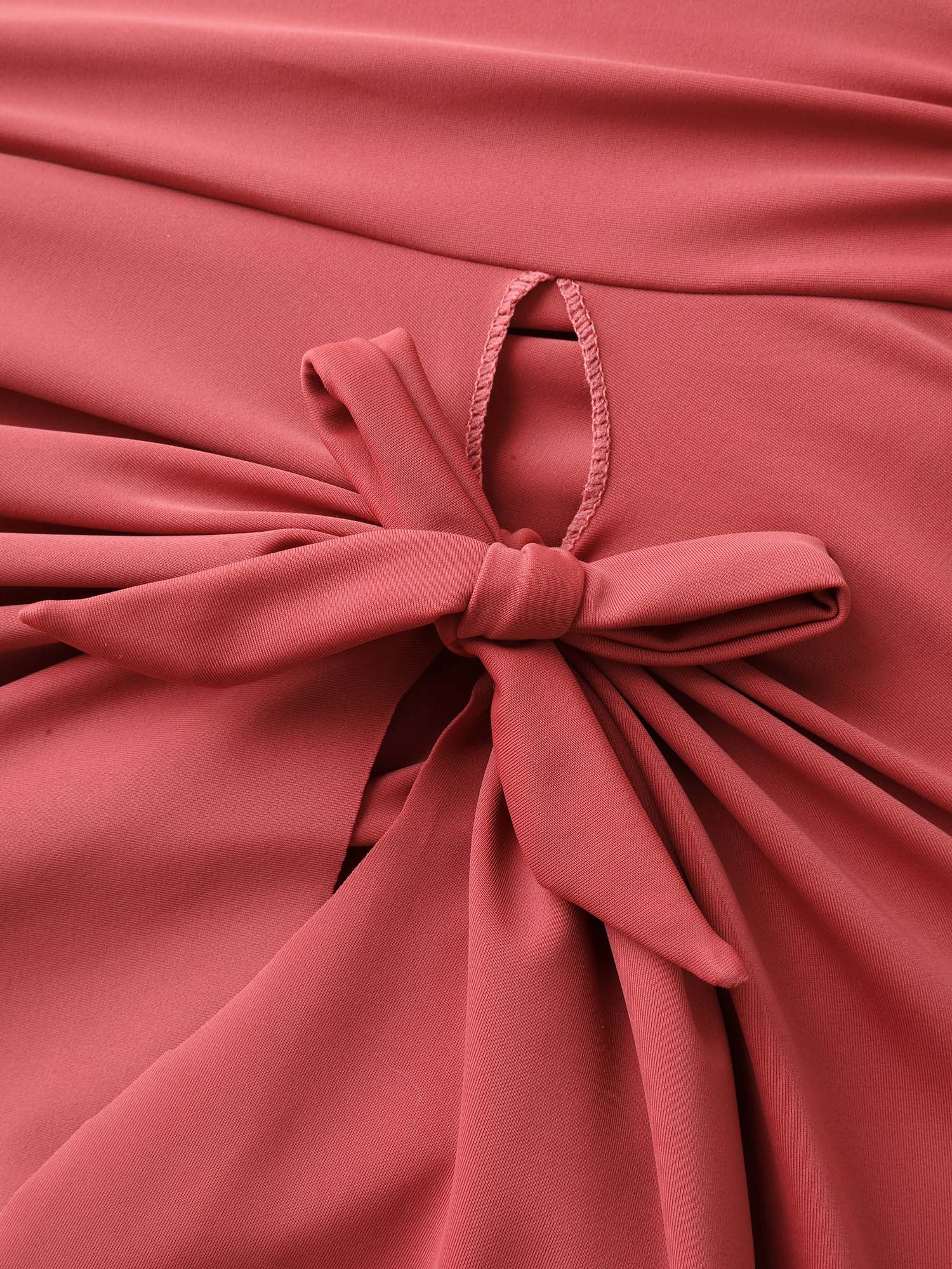 Curved Hem Knotted Plain Swim Dress - Image 6