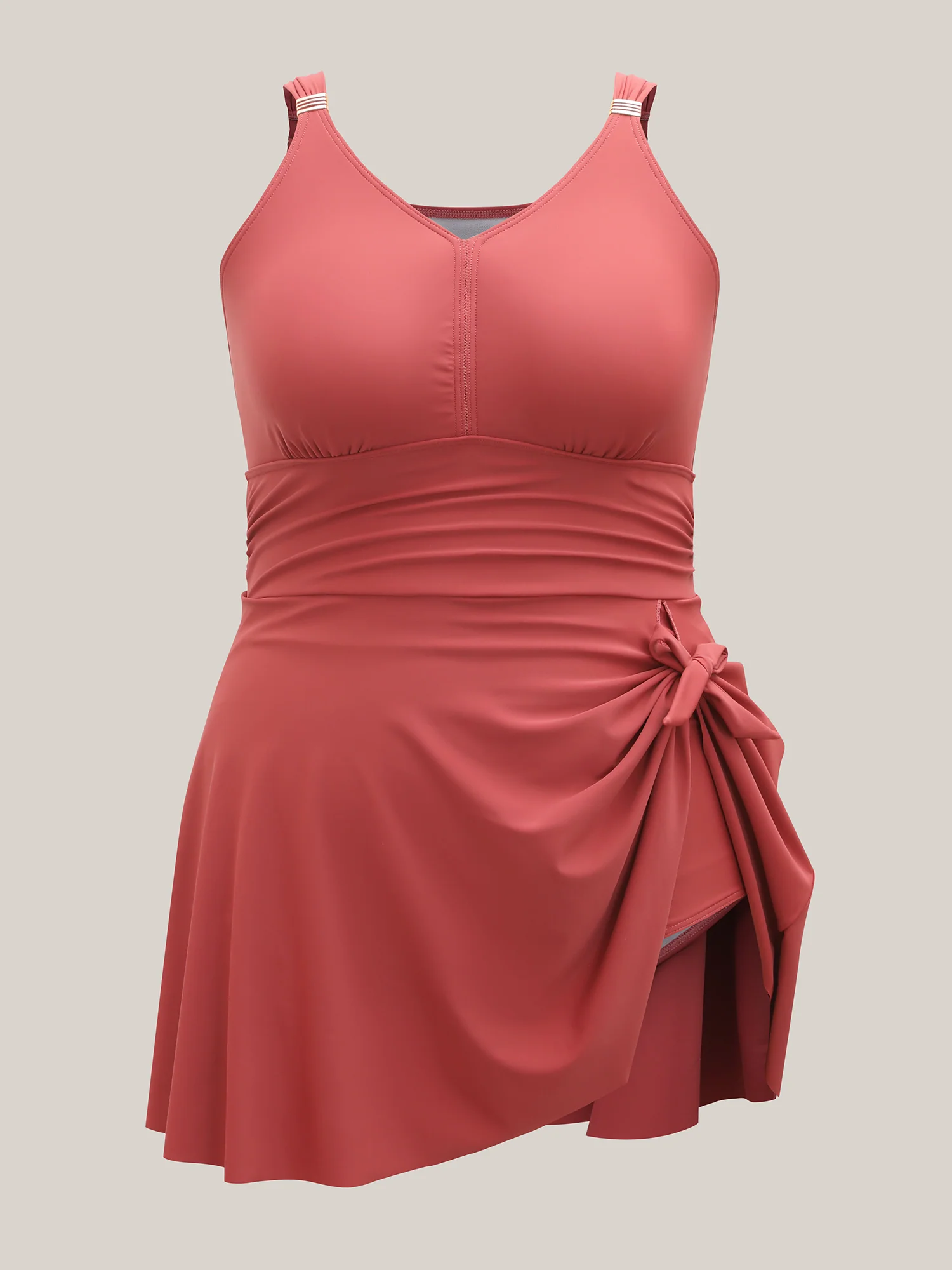Curved Hem Knotted Plain Swim Dress - Image 7