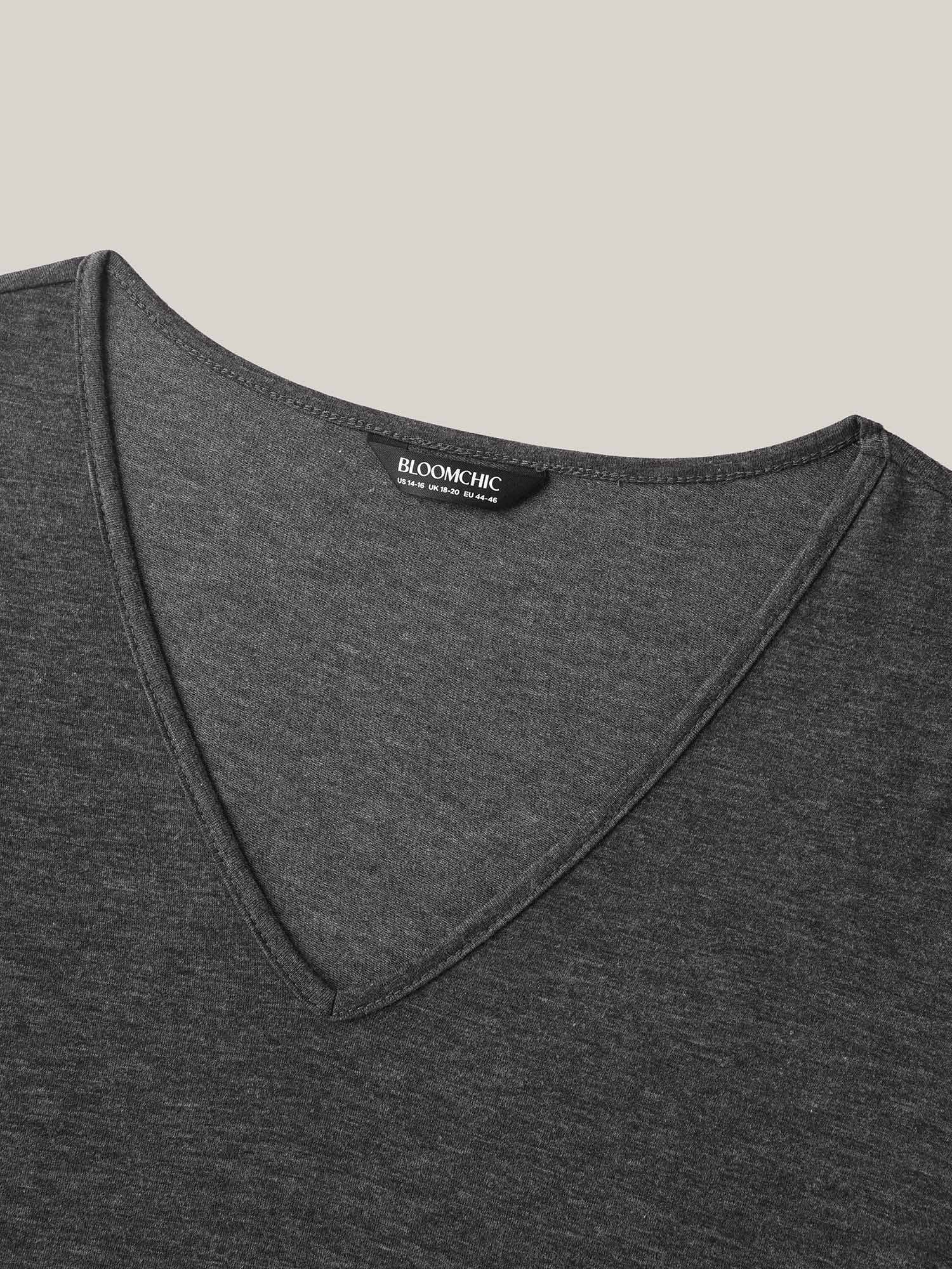 Curved Hem V-Neck Plain Knit Top - Image 5