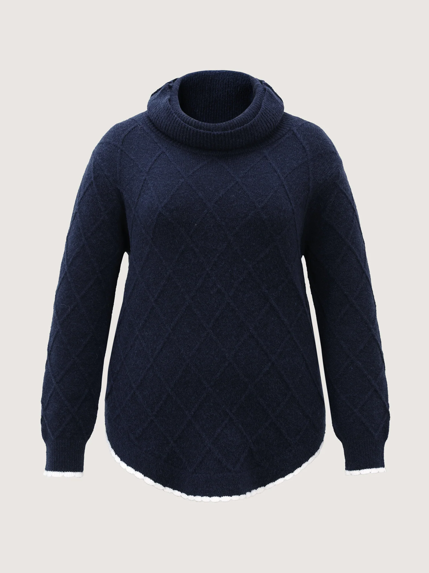 Curvy Contrast Hem Textured Turtleneck Pullover - Image 8