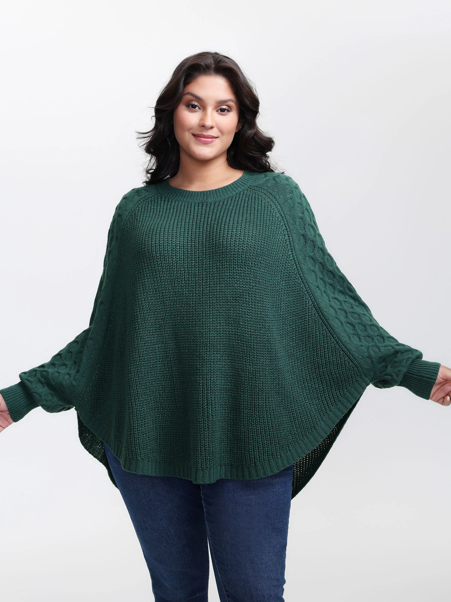 Curvy Hem Bat-Wing Sleeve Pullover