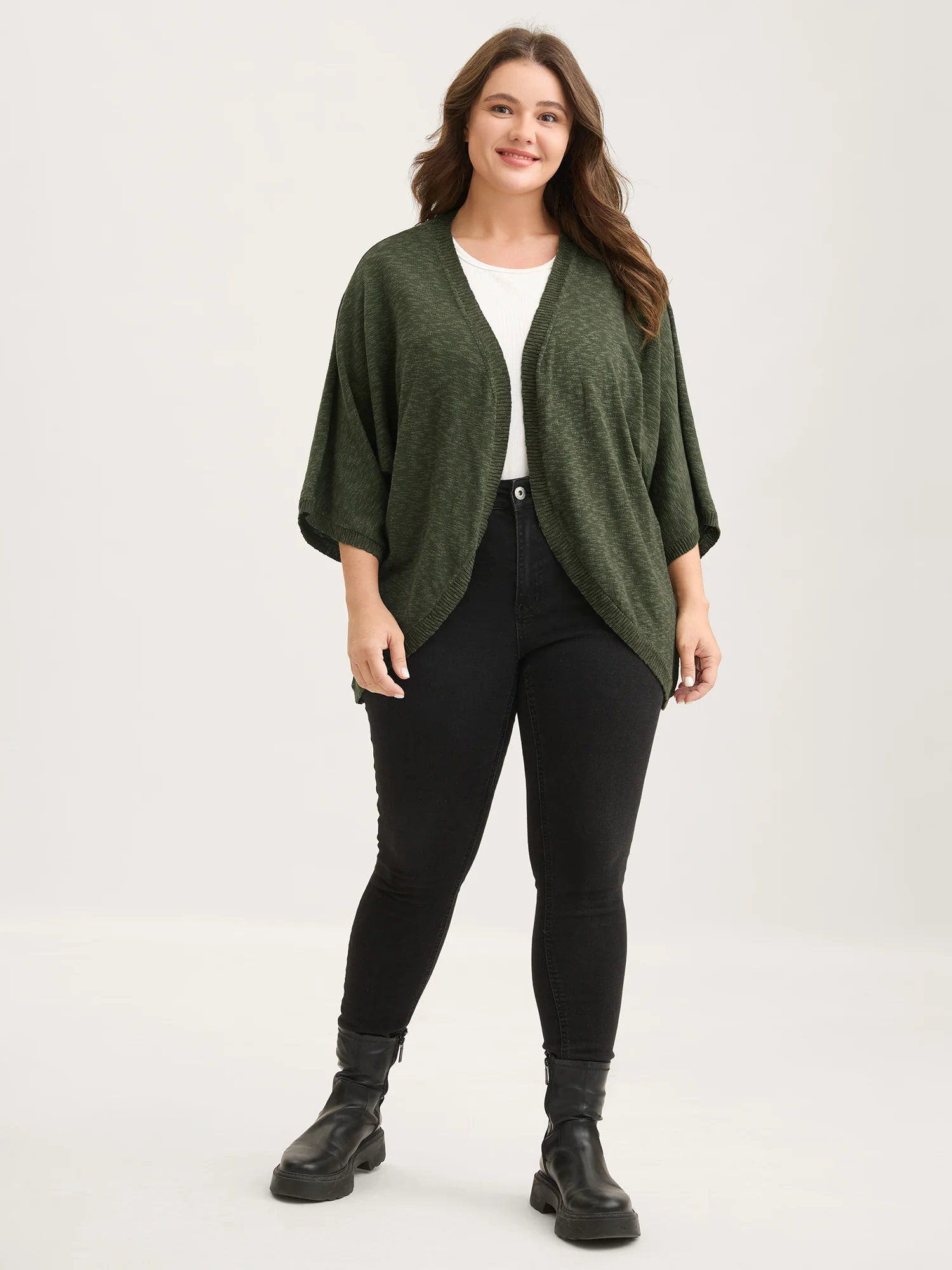 Curvy Hem Solid Open-Front Lightweight Cardigan - Image 3
