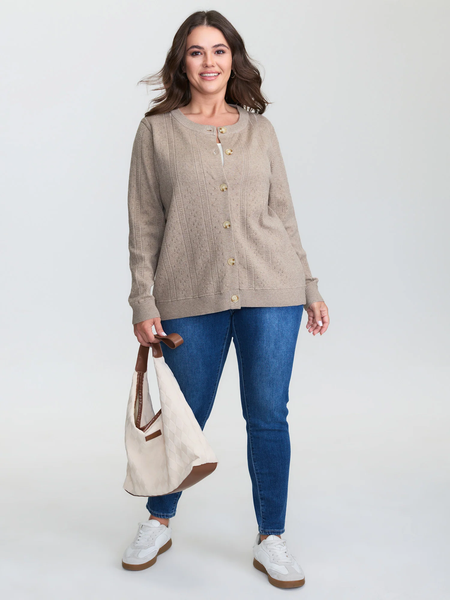 Cut-Out Button Front Knit Cardigan - Image 3