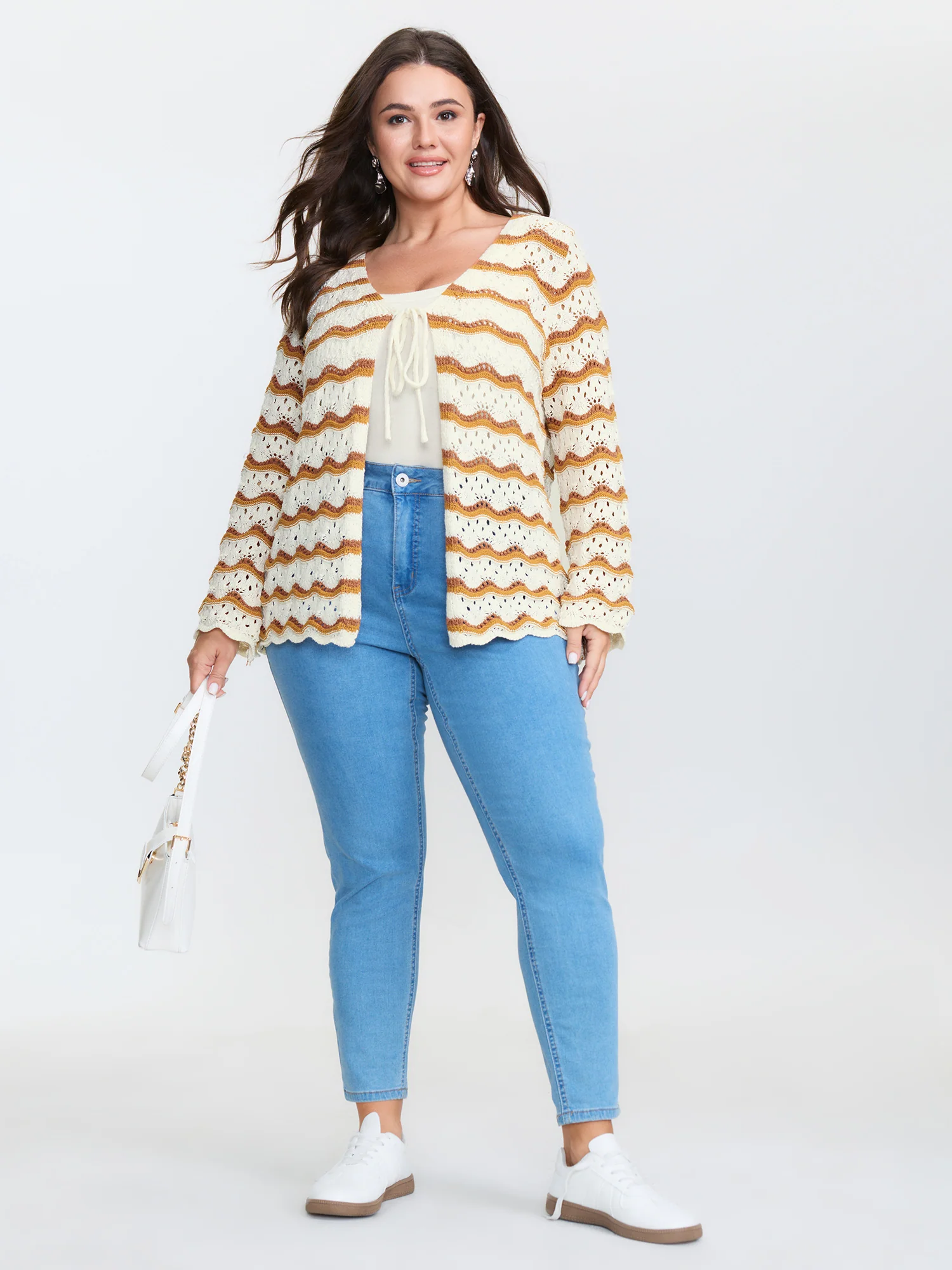 Cut-Out Colorblock Flared Sleeve Knit Cardigan - Image 3