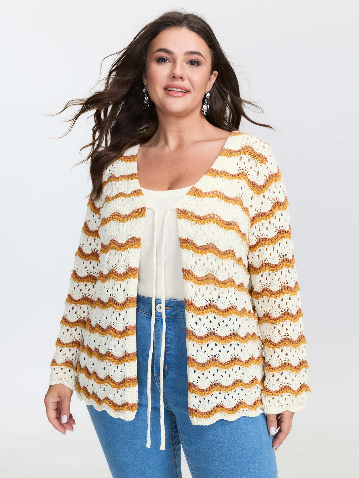 Cut-Out Colorblock Flared Sleeve Knit Cardigan - Image 4