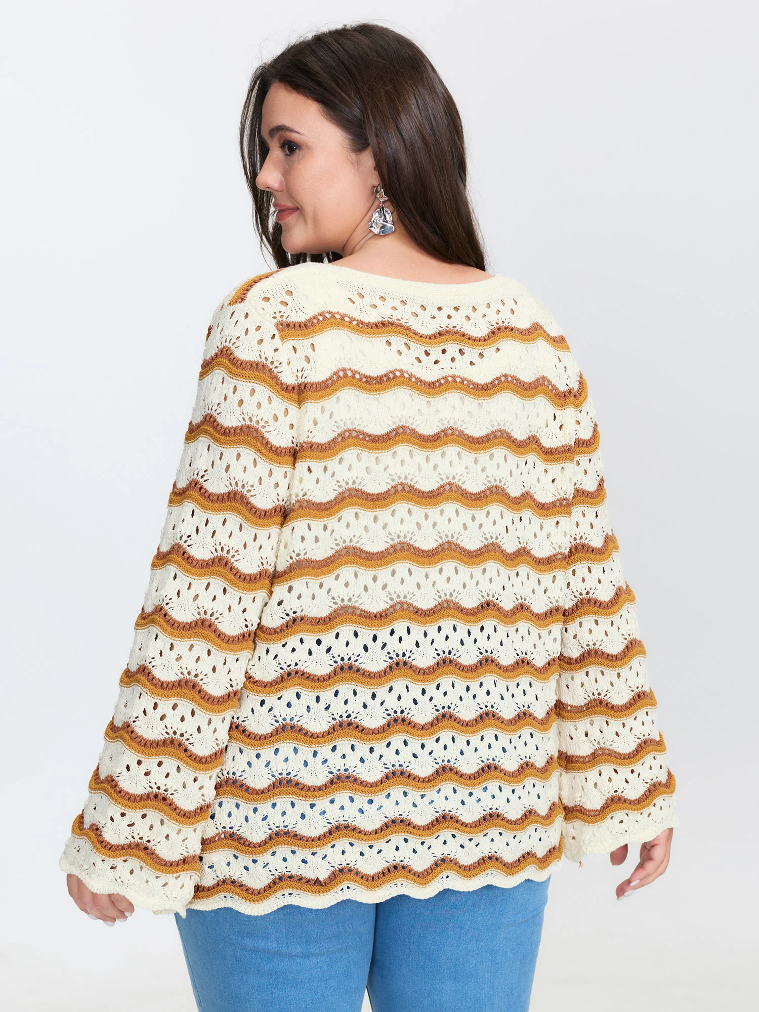 Cut-Out Colorblock Flared Sleeve Knit Cardigan - Image 5