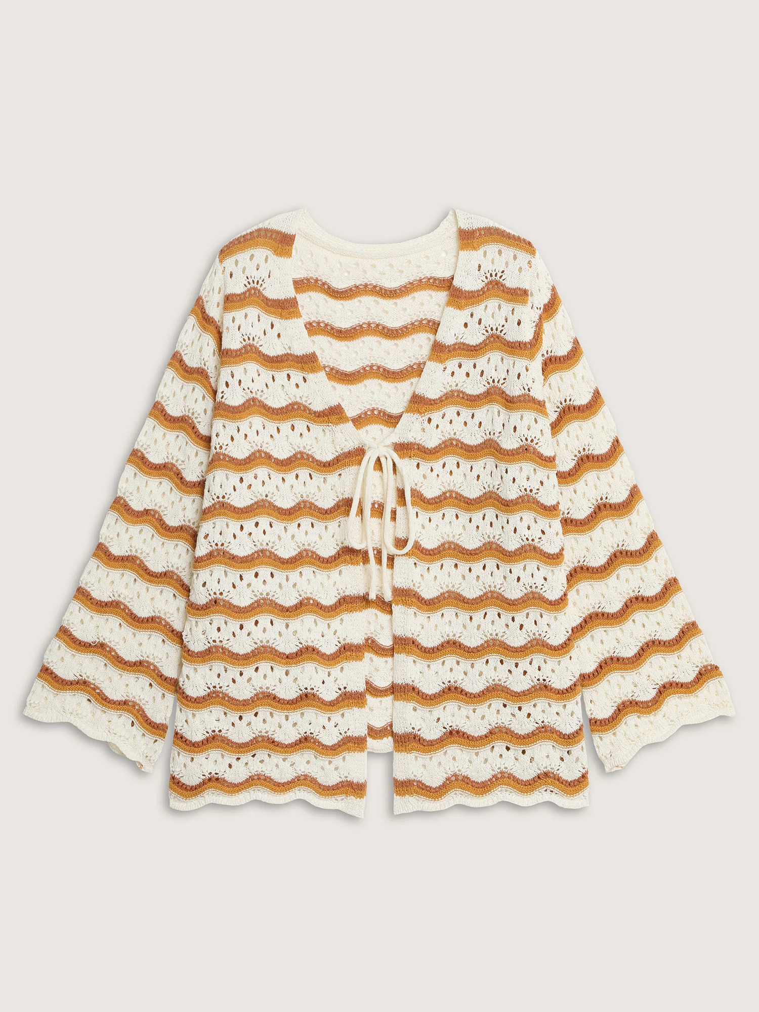 Cut-Out Colorblock Flared Sleeve Knit Cardigan - Image 9