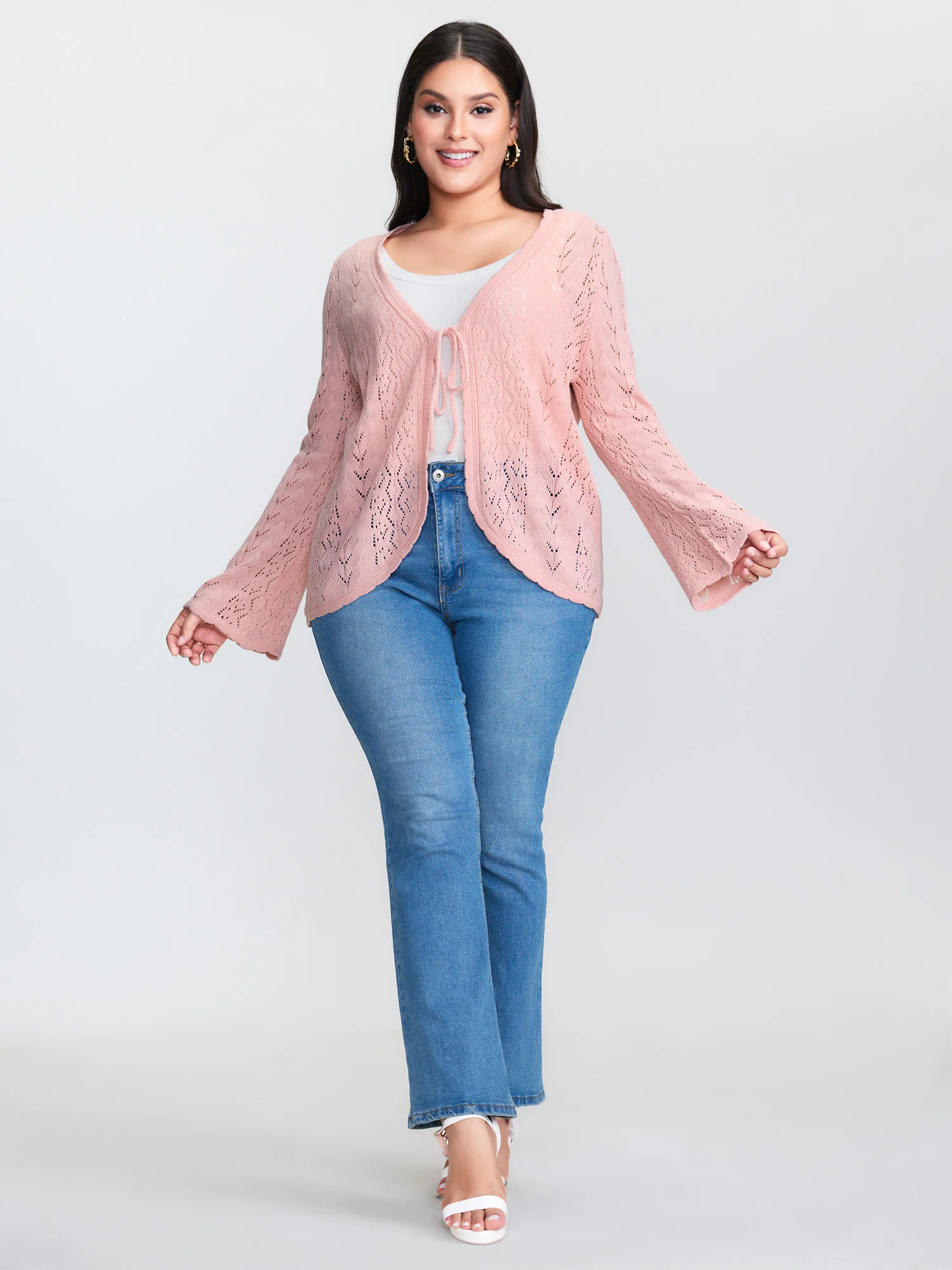 Cut-Out Curvy Front-Tie Knit Cardigan - Image 3