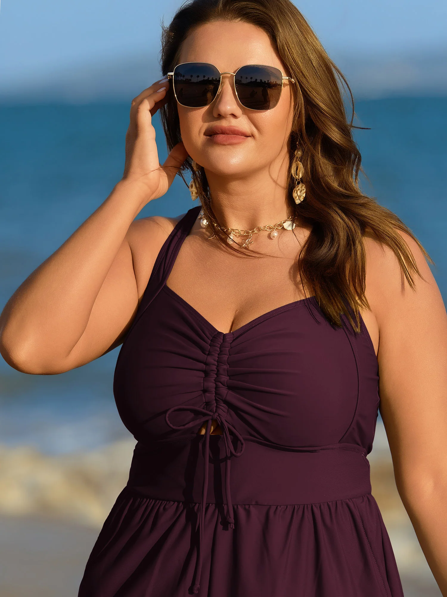 Cut-Out Drawstring Pockets Swim Romper - Image 11