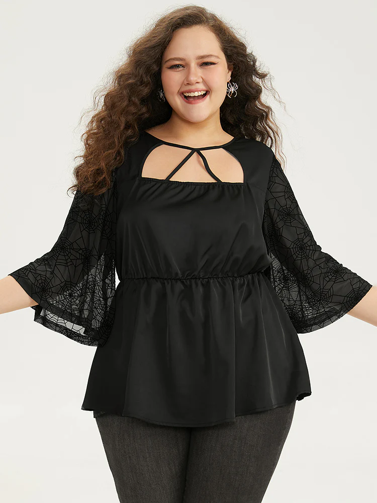Halloween Cut Out Elastic Waist Guipure Lace Blouse - Image 2
