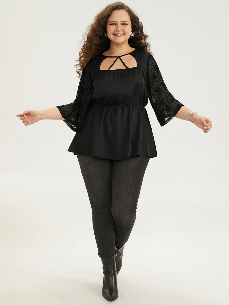 Halloween Cut Out Elastic Waist Guipure Lace Blouse - Image 4