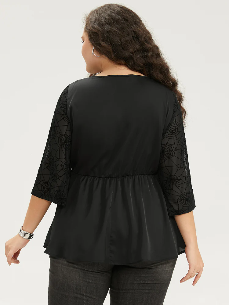 Halloween Cut Out Elastic Waist Guipure Lace Blouse - Image 5