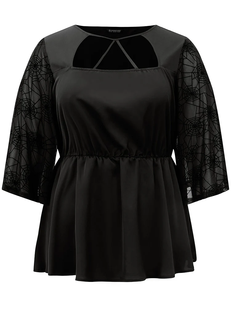 Halloween Cut Out Elastic Waist Guipure Lace Blouse - Image 8