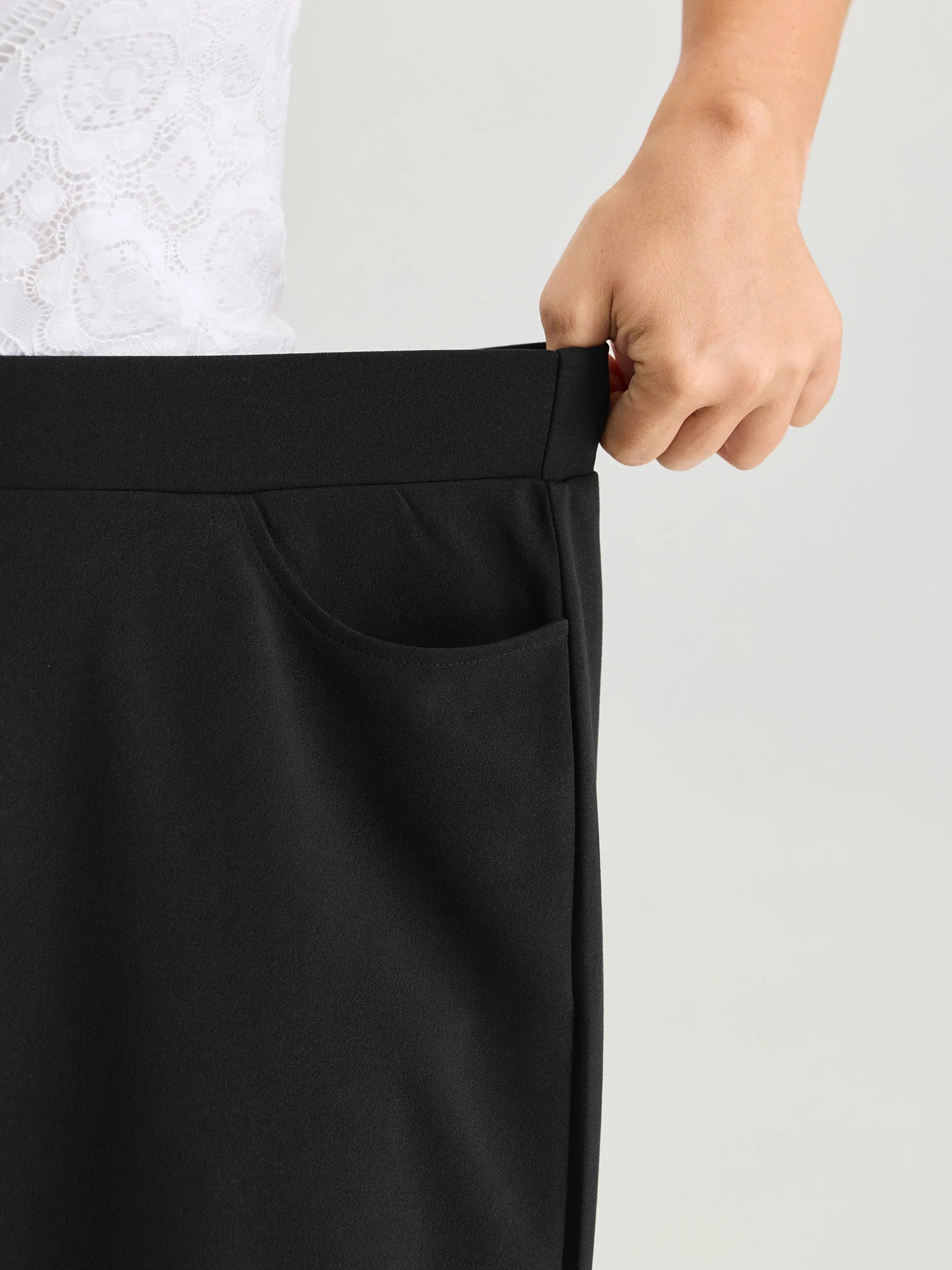 Cut-Out Embroidered Hem Plain Pants - Image 13