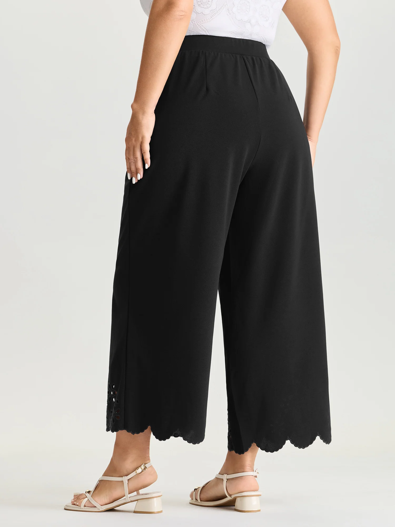Cut-Out Embroidered Hem Plain Pants - Image 15