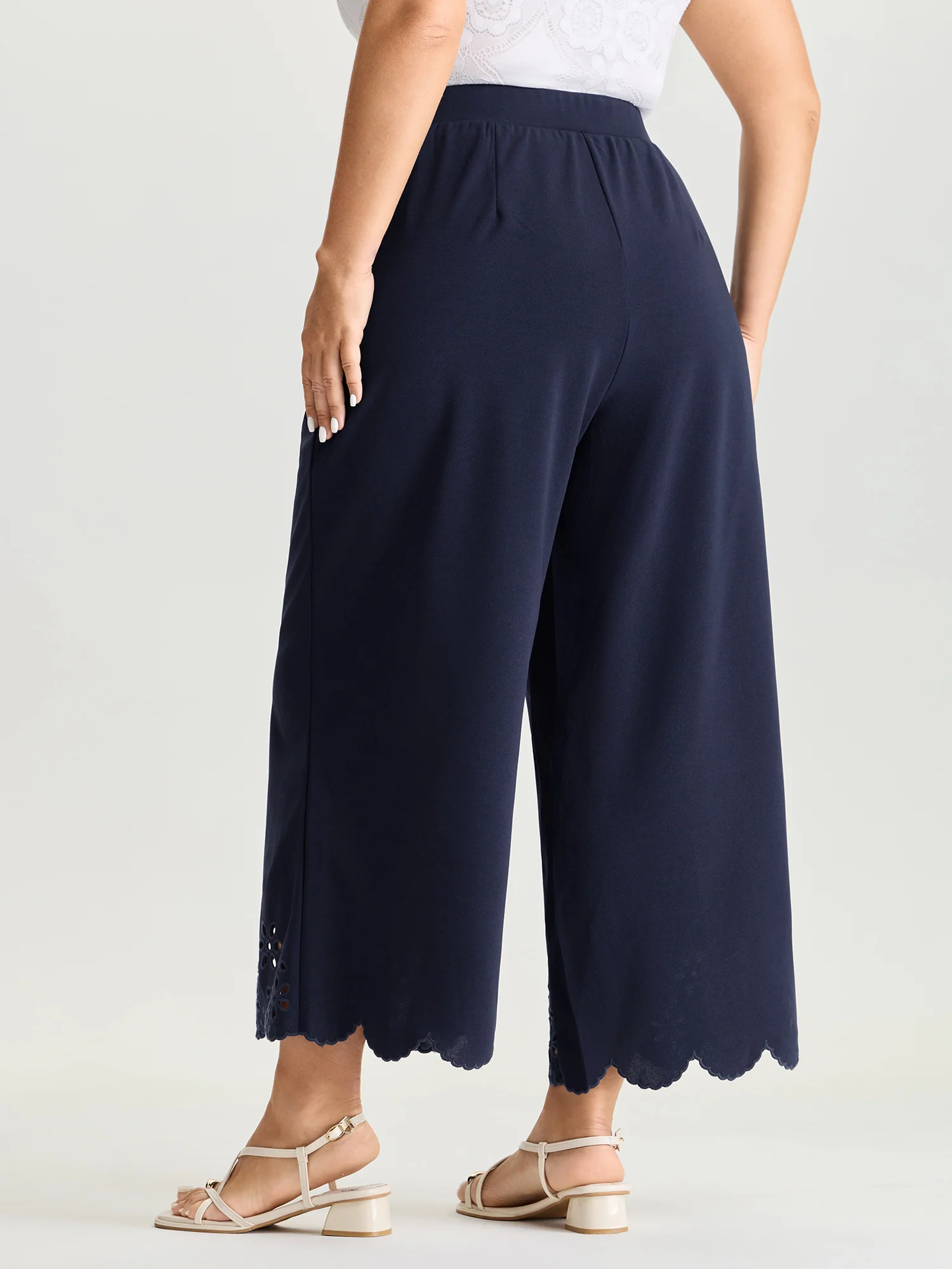 Cut-Out Embroidered Hem Plain Pants - Image 6