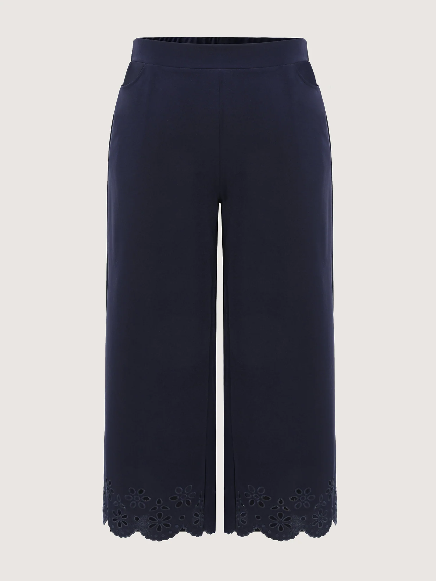 Cut-Out Embroidered Hem Plain Pants - Image 9