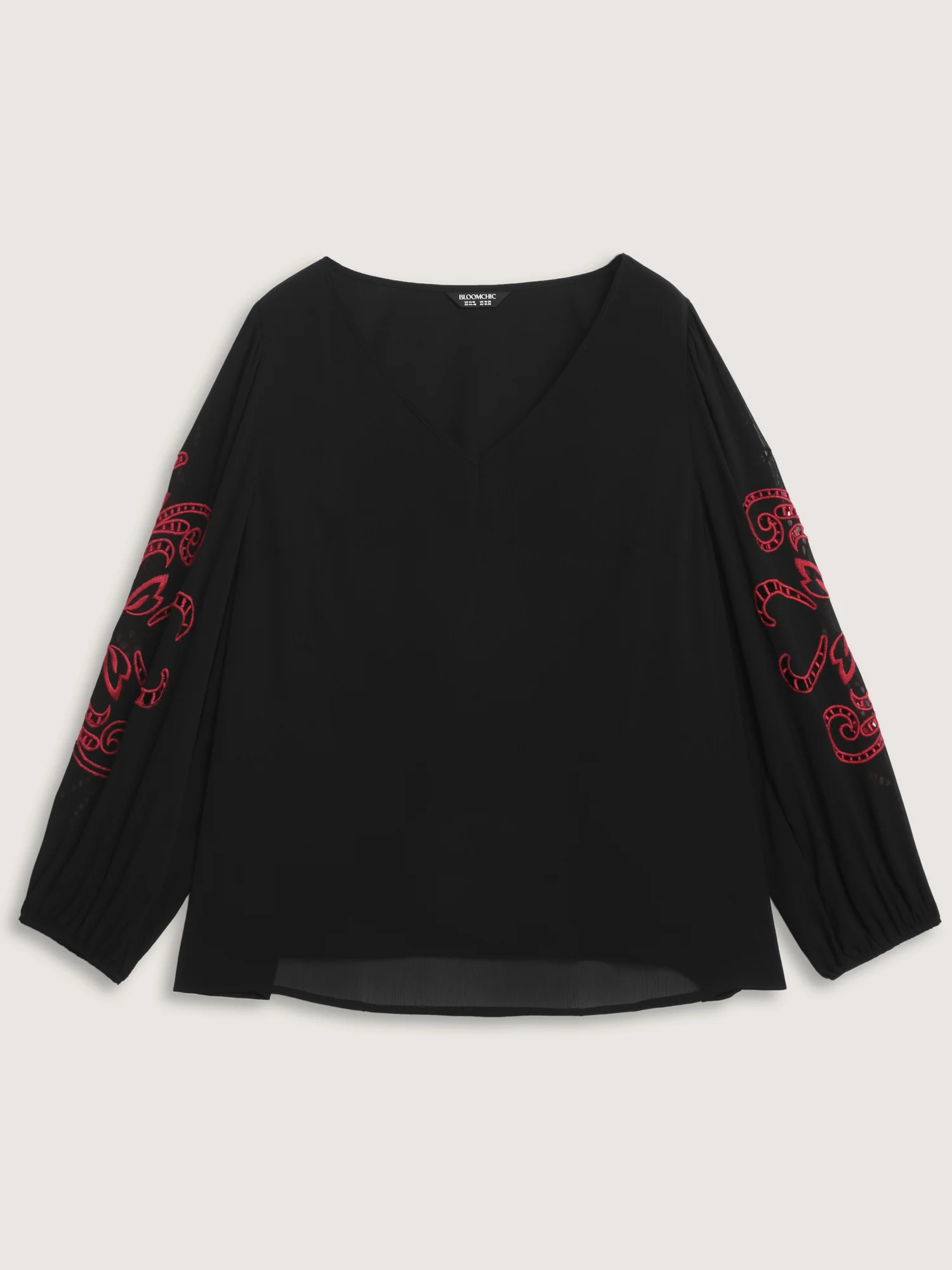 Cut-Out Embroidered Sleeve Blouse - Image 7