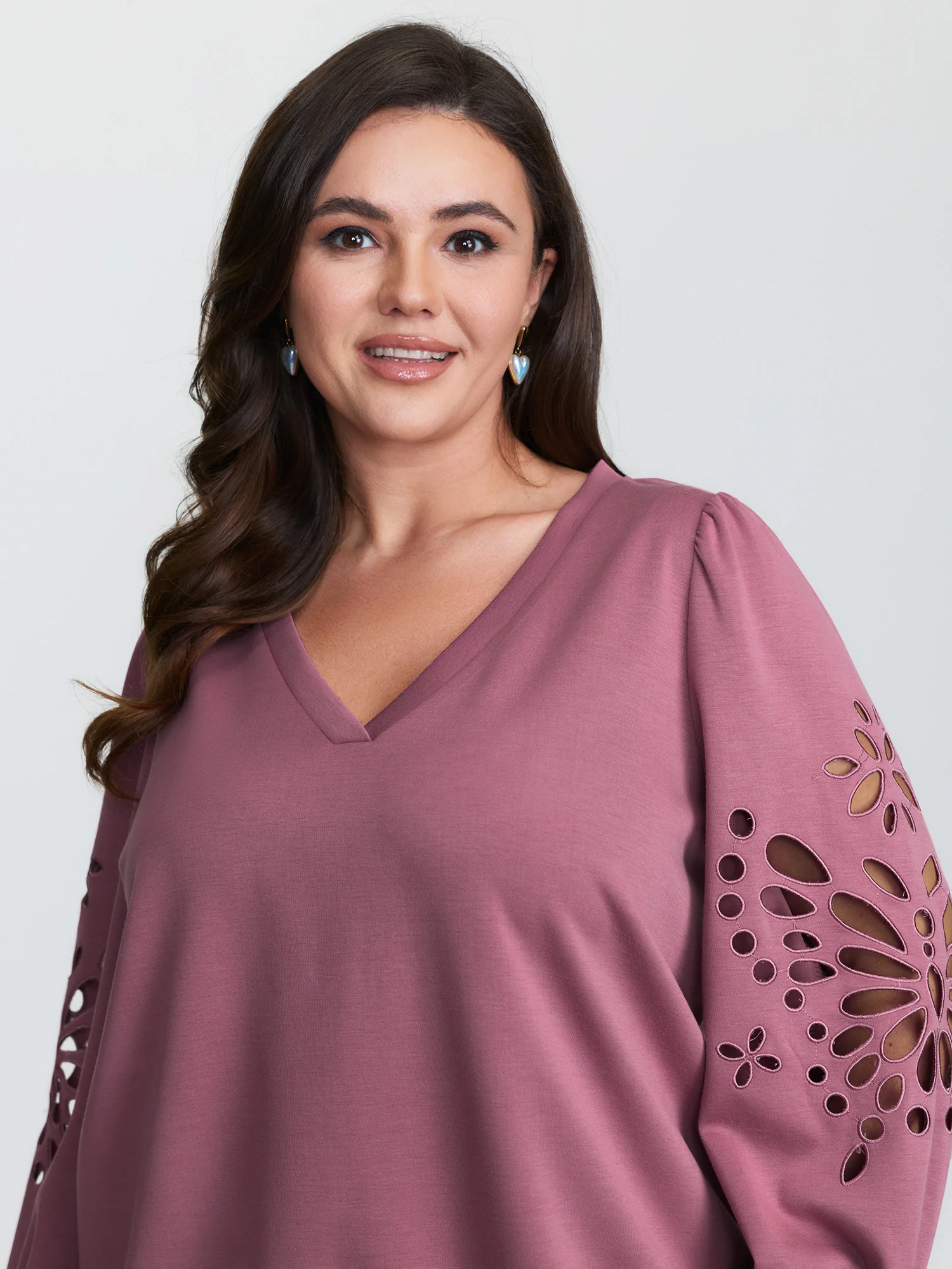 Cut-Out Embroidered Sleeve Rayon Sweatshirt - Image 2
