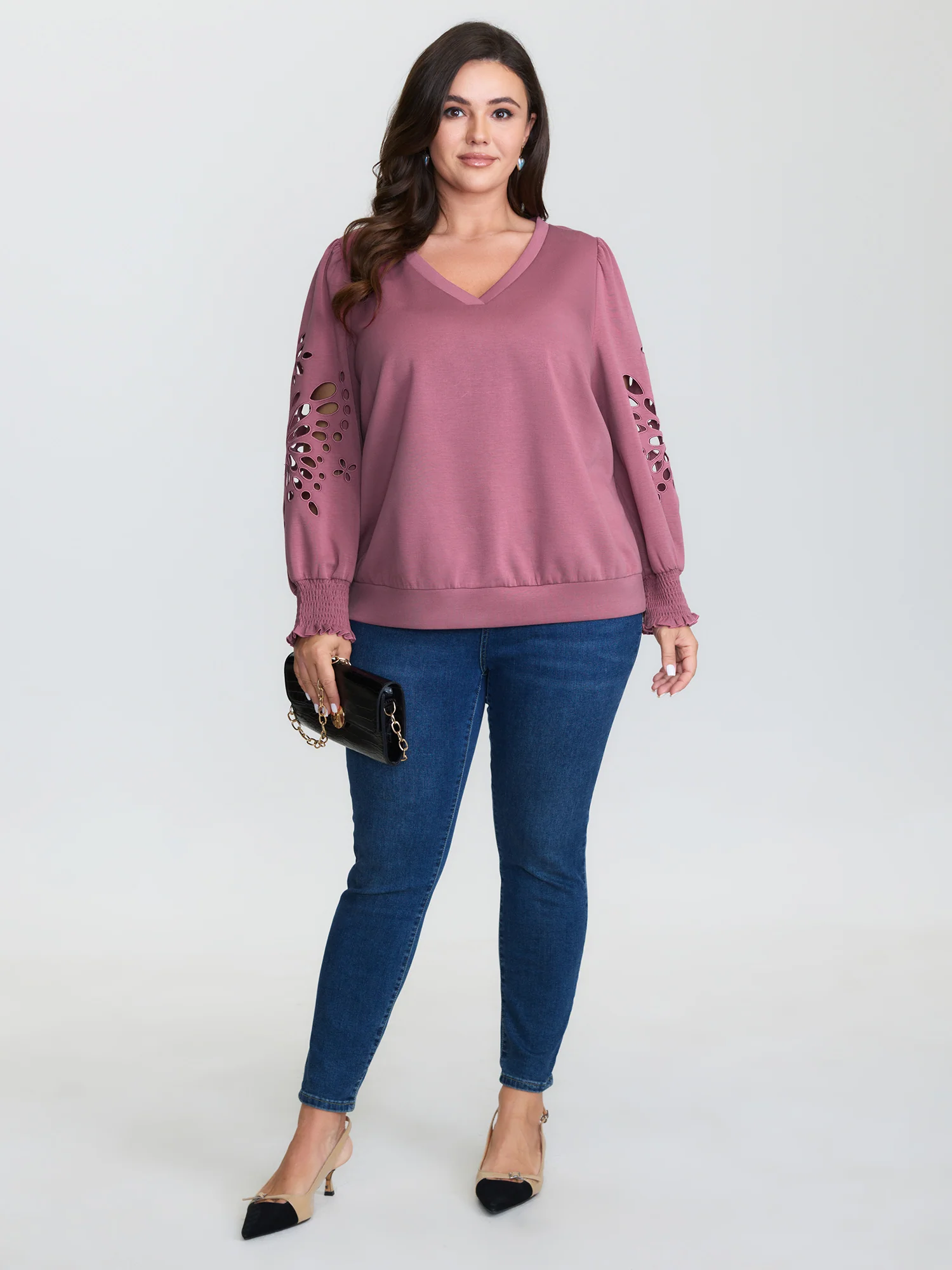 Cut-Out Embroidered Sleeve Rayon Sweatshirt - Image 3