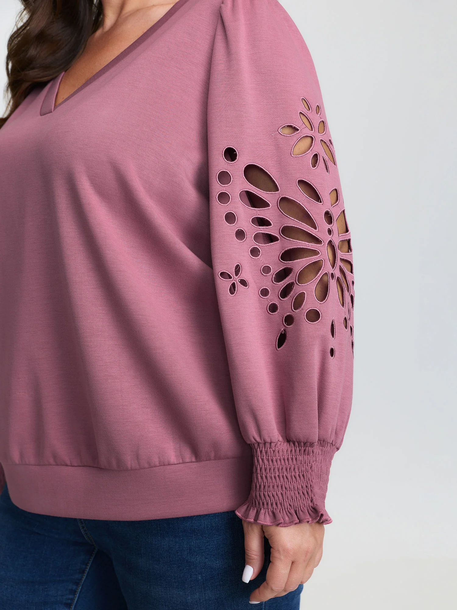 Cut-Out Embroidered Sleeve Rayon Sweatshirt - Image 4