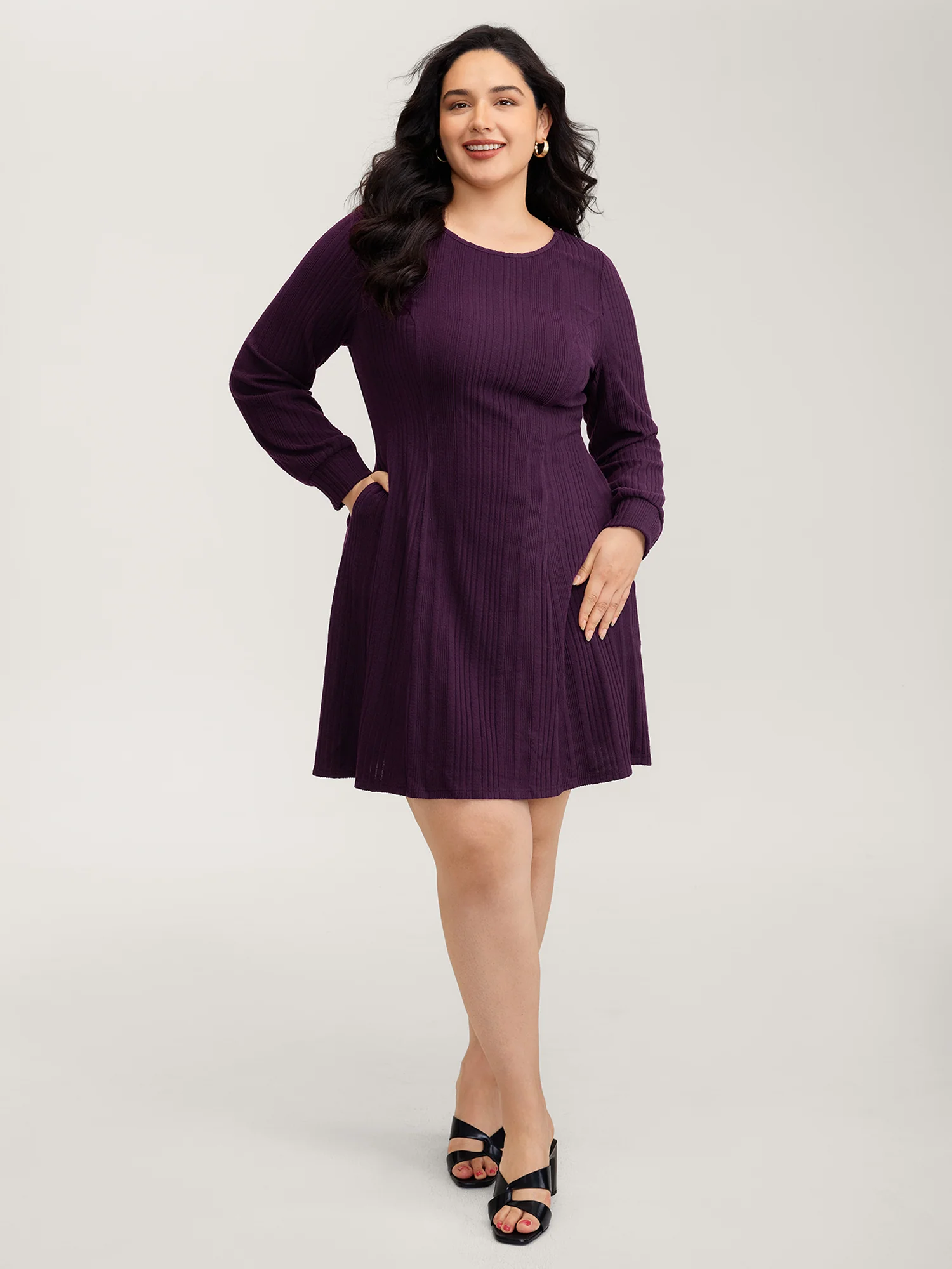 Cut-Out Embroidery Ribbed A-Line Mini Dress - Image 3