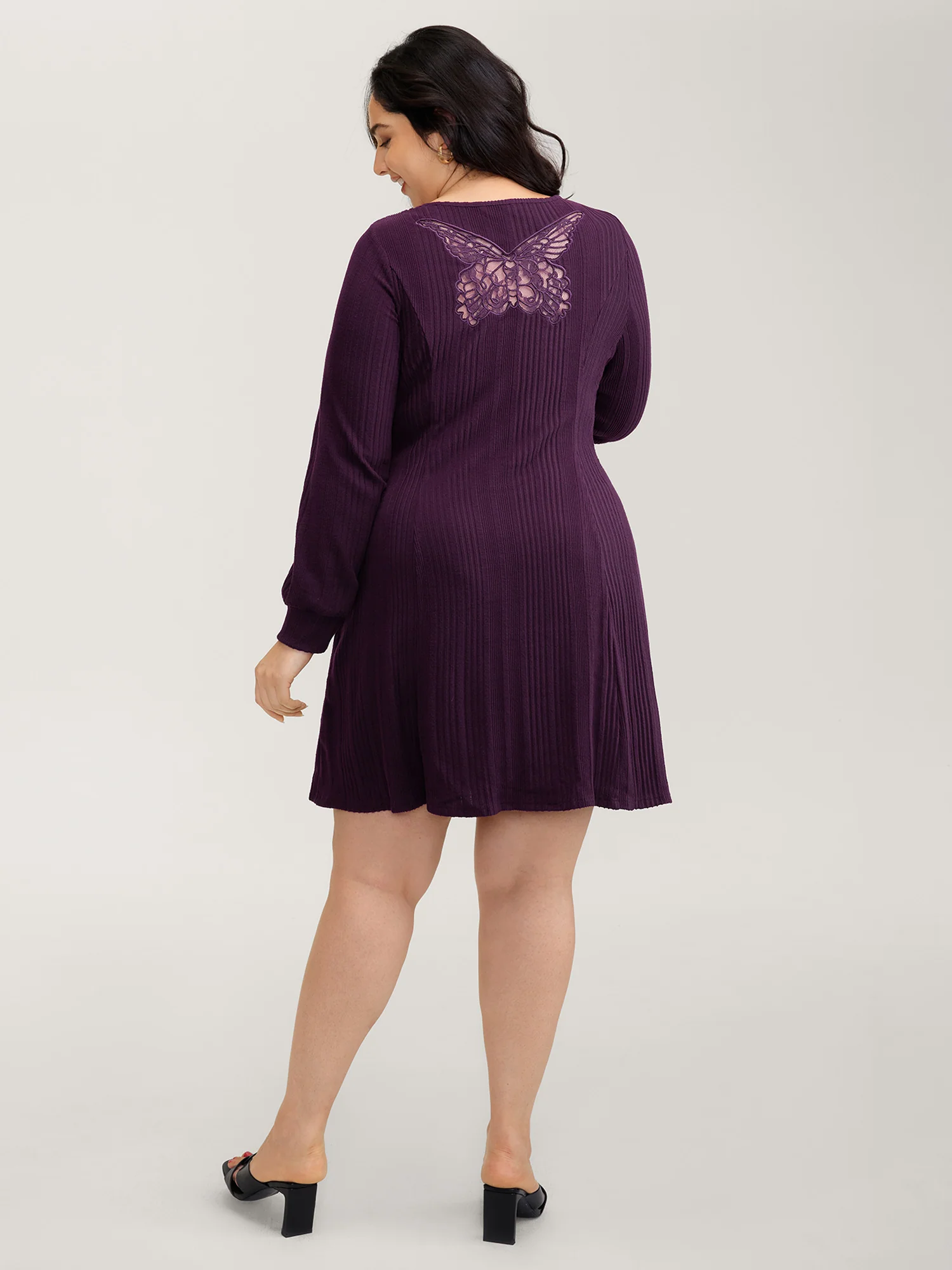 Cut-Out Embroidery Ribbed A-Line Mini Dress - Image 4