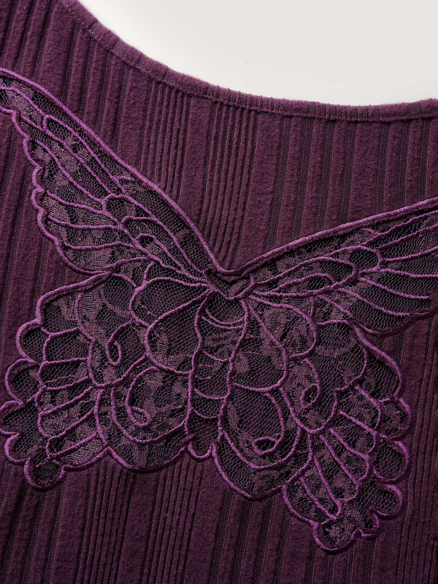Cut-Out Embroidery Ribbed A-Line Mini Dress - Image 5