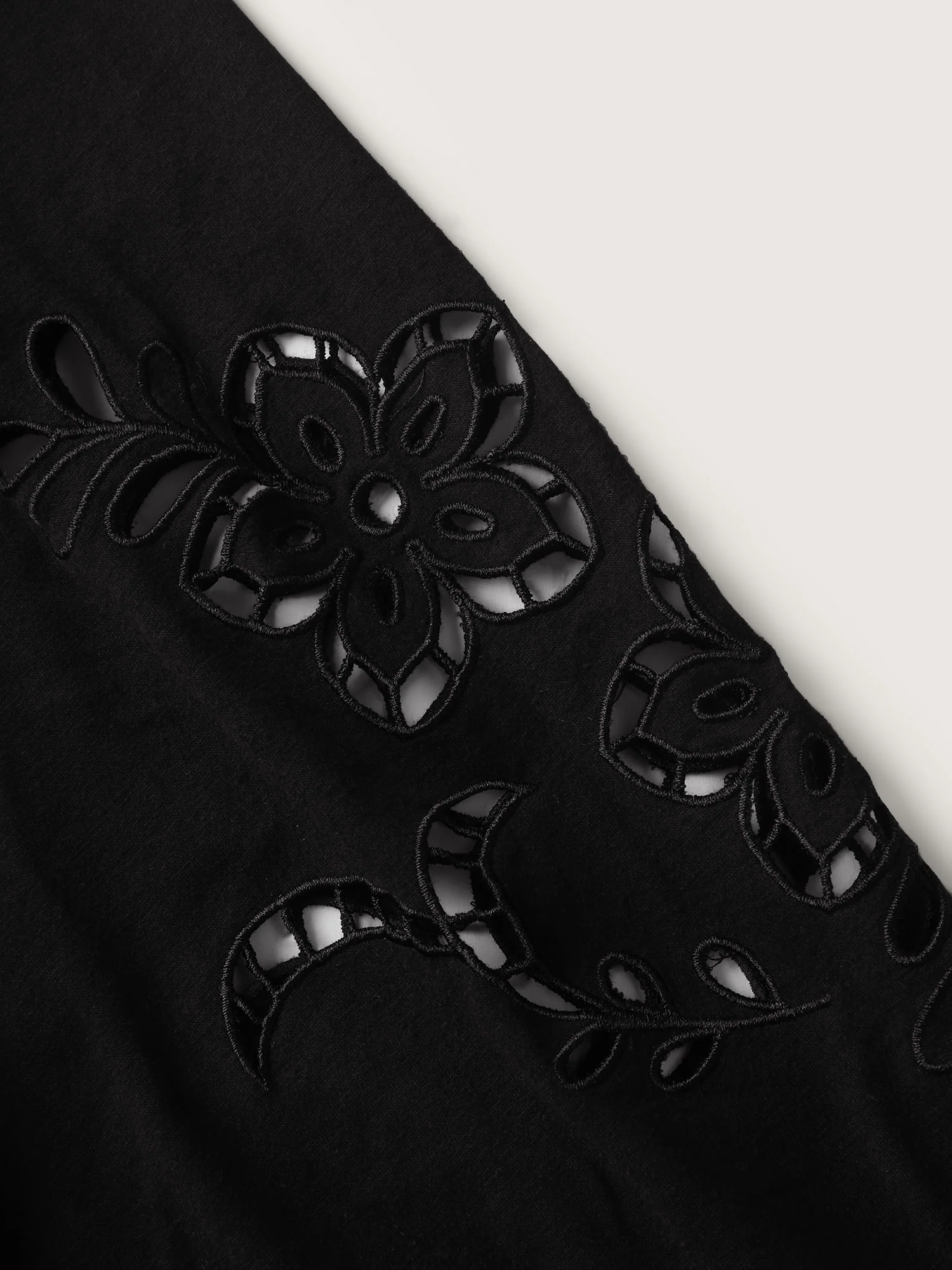 Cut-Out Embroidery Sleeve Solid T-Shirt - Image 6