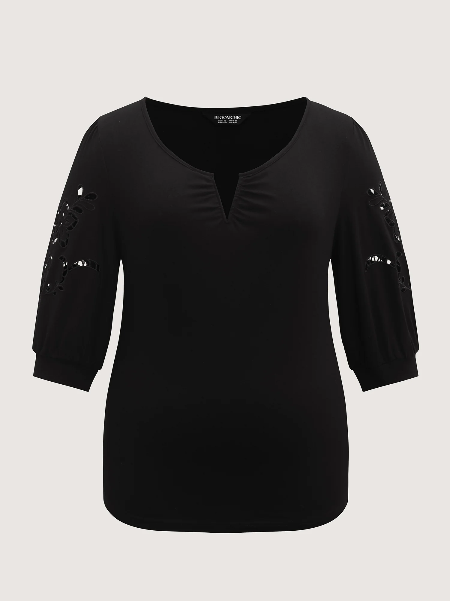 Cut-Out Embroidery Sleeve Solid T-Shirt - Image 7