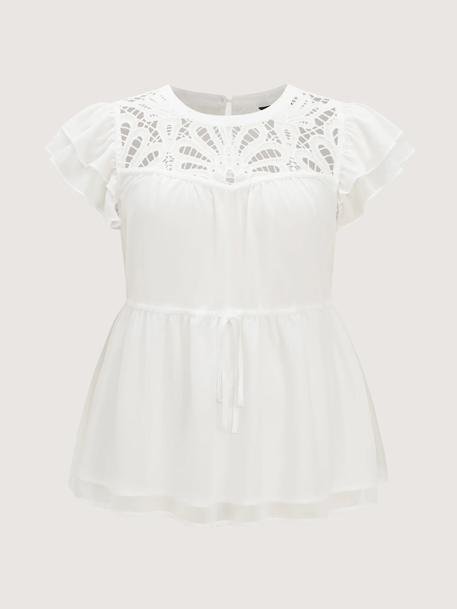 Cut Out Floral Neckline Plain Blouse - Image 7