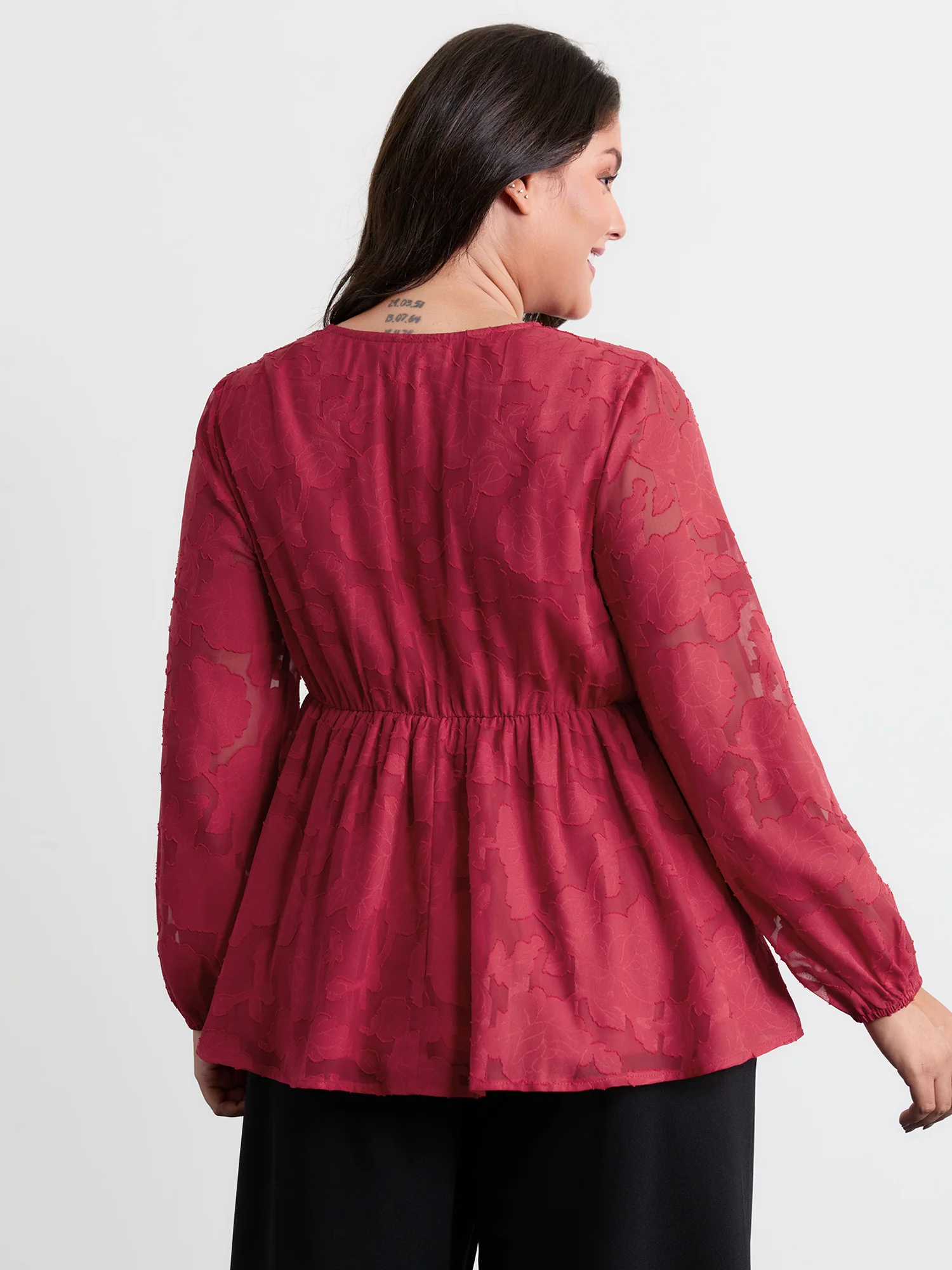 Cut-Out Flower Adjustable Belt Blouse - Image 4