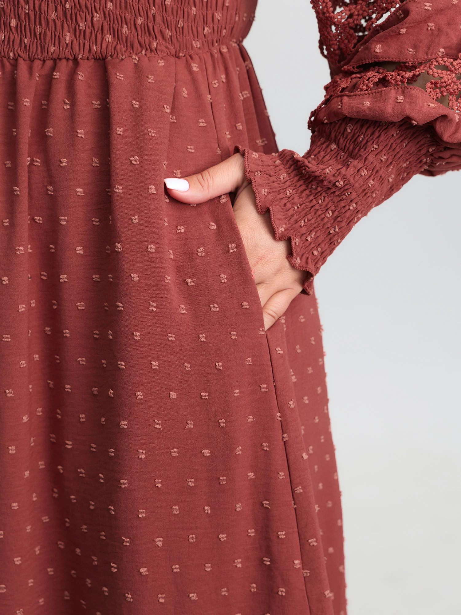 Cut-Out Lace Textured Pockets Midi Dress - Image 4