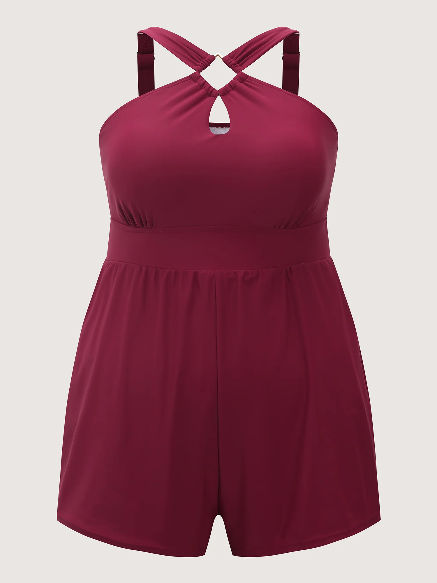 Cut-Out Neckline Cinched Waist Swim Romper - Image 7
