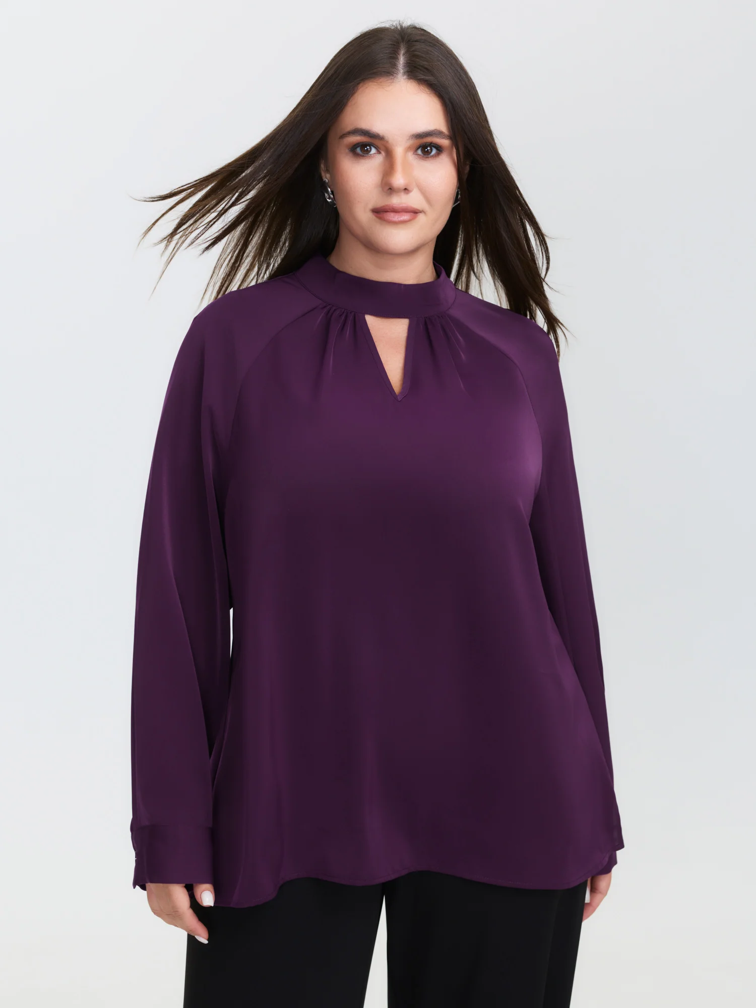 Cut-Out Neckline Pleated Blouse - Image 3