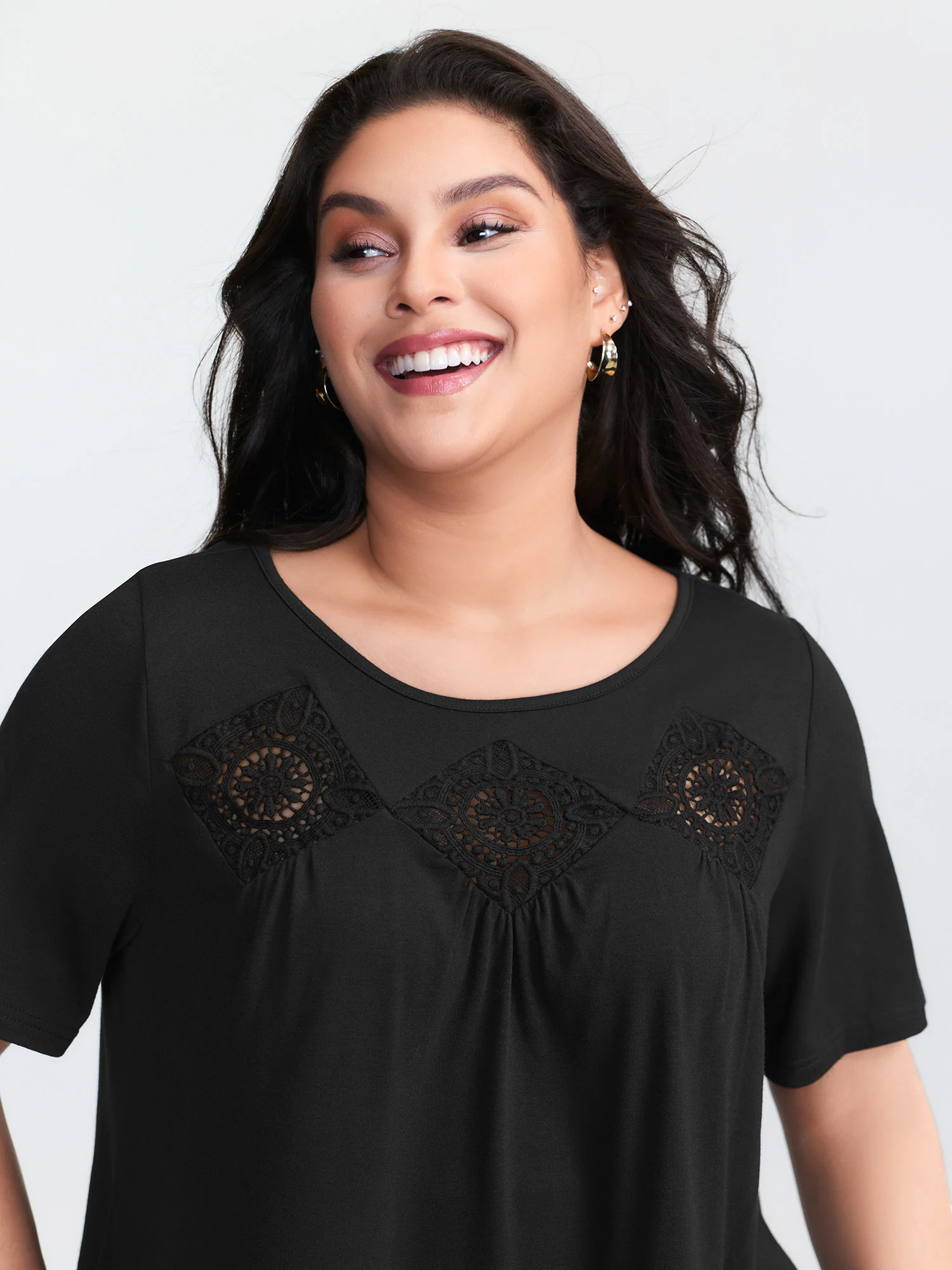 Cut-Out Neckline Stretchy Flowy T-Shirt - Image 2