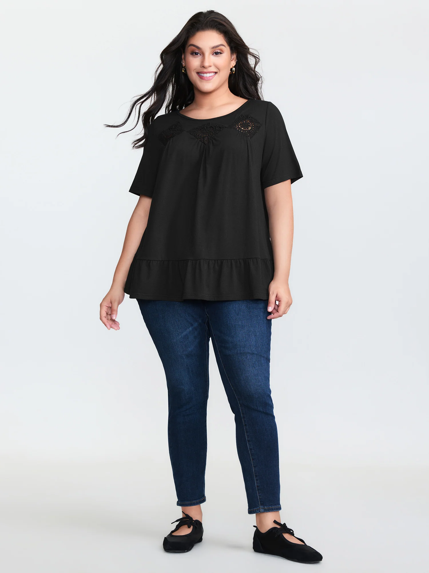 Cut-Out Neckline Stretchy Flowy T-Shirt - Image 3