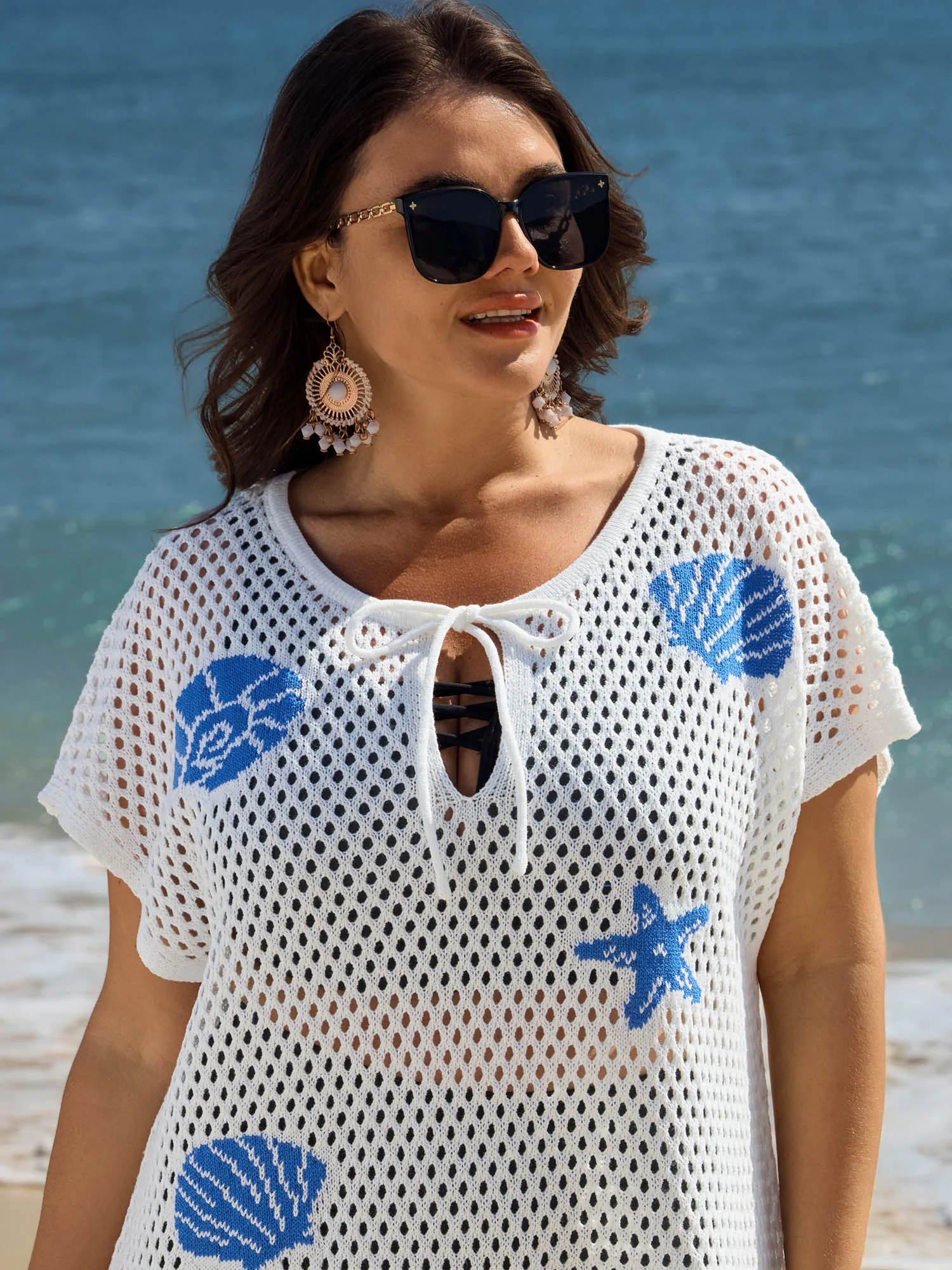 Cut-Out Ocean Semi-Jacquard Swim Cover-Up - Image 2