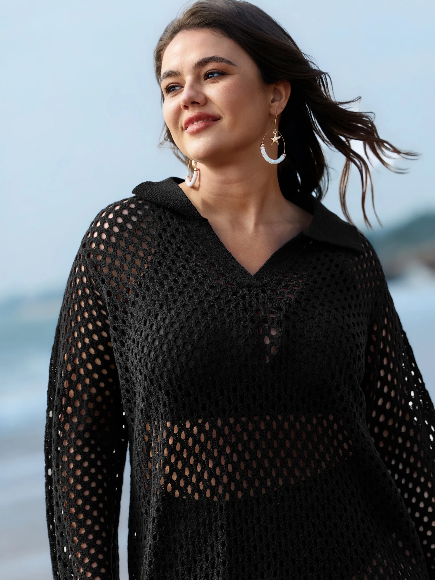Cut-Out Sheer Collar Swim Cover-Up - Image 2