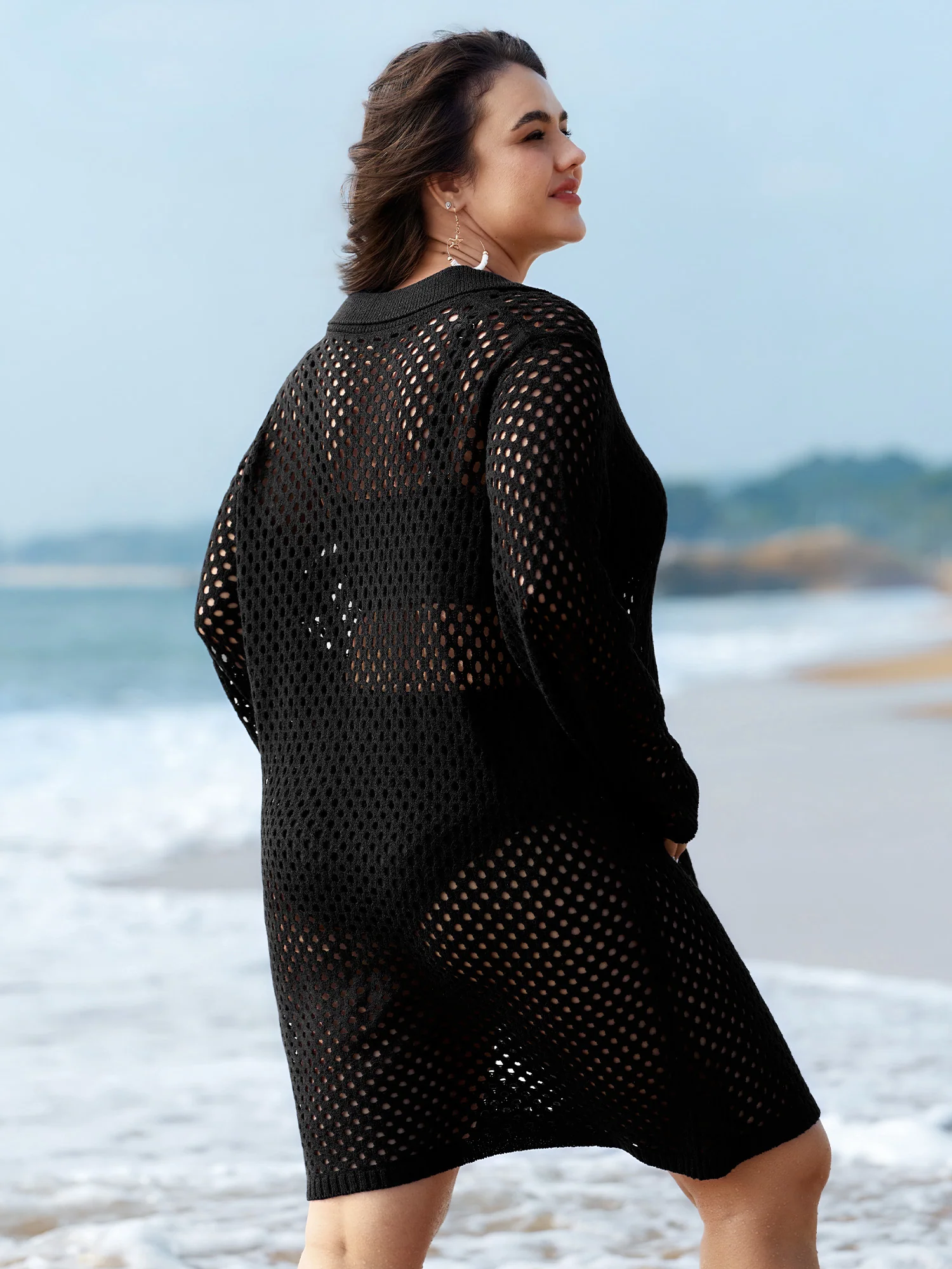 Cut-Out Sheer Collar Swim Cover-Up - Image 5