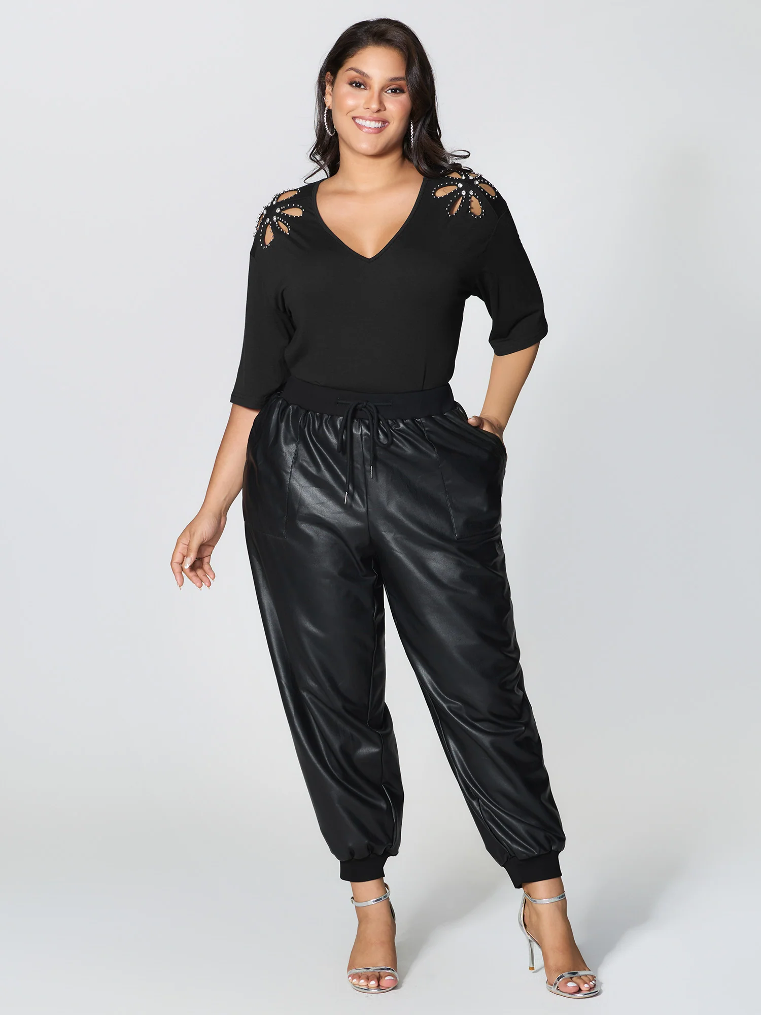 Cut-Out Shoulder Beads T-Shirt - Image 2