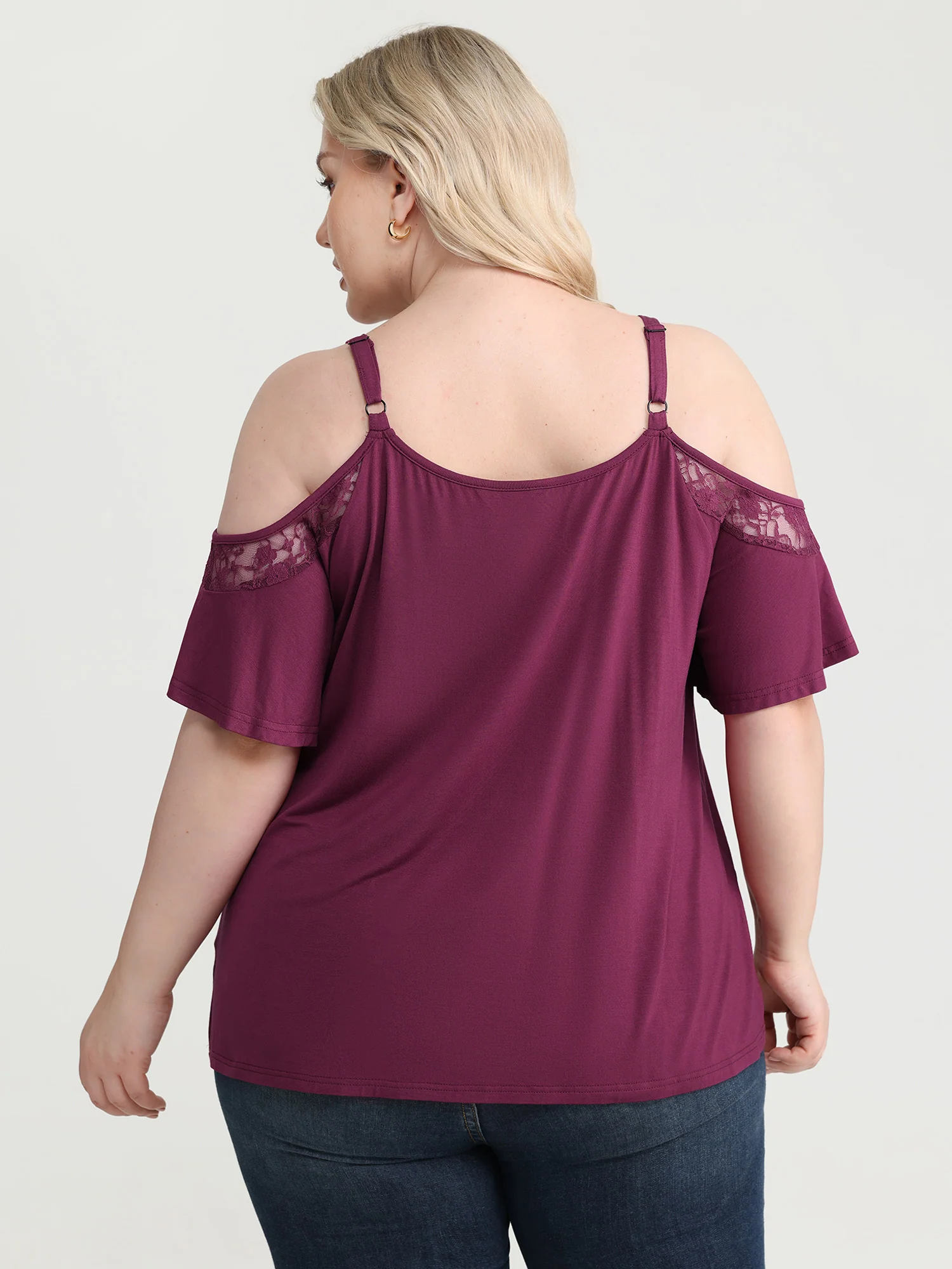Cut-Out Shoulder Lace Trim Knit Top - Image 4