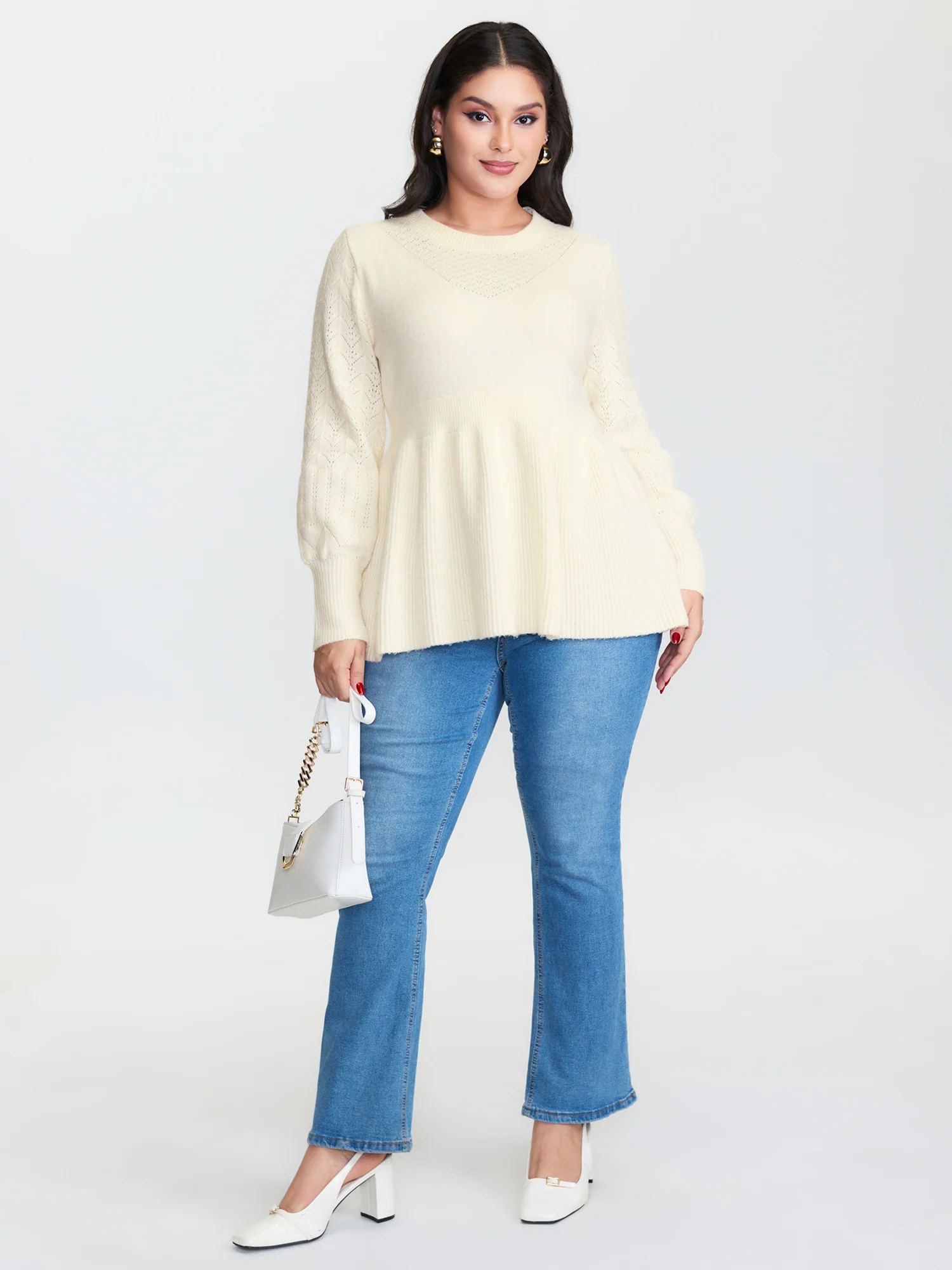 Cut-Out Sleeve Ribbed Hem Pullover - Image 2